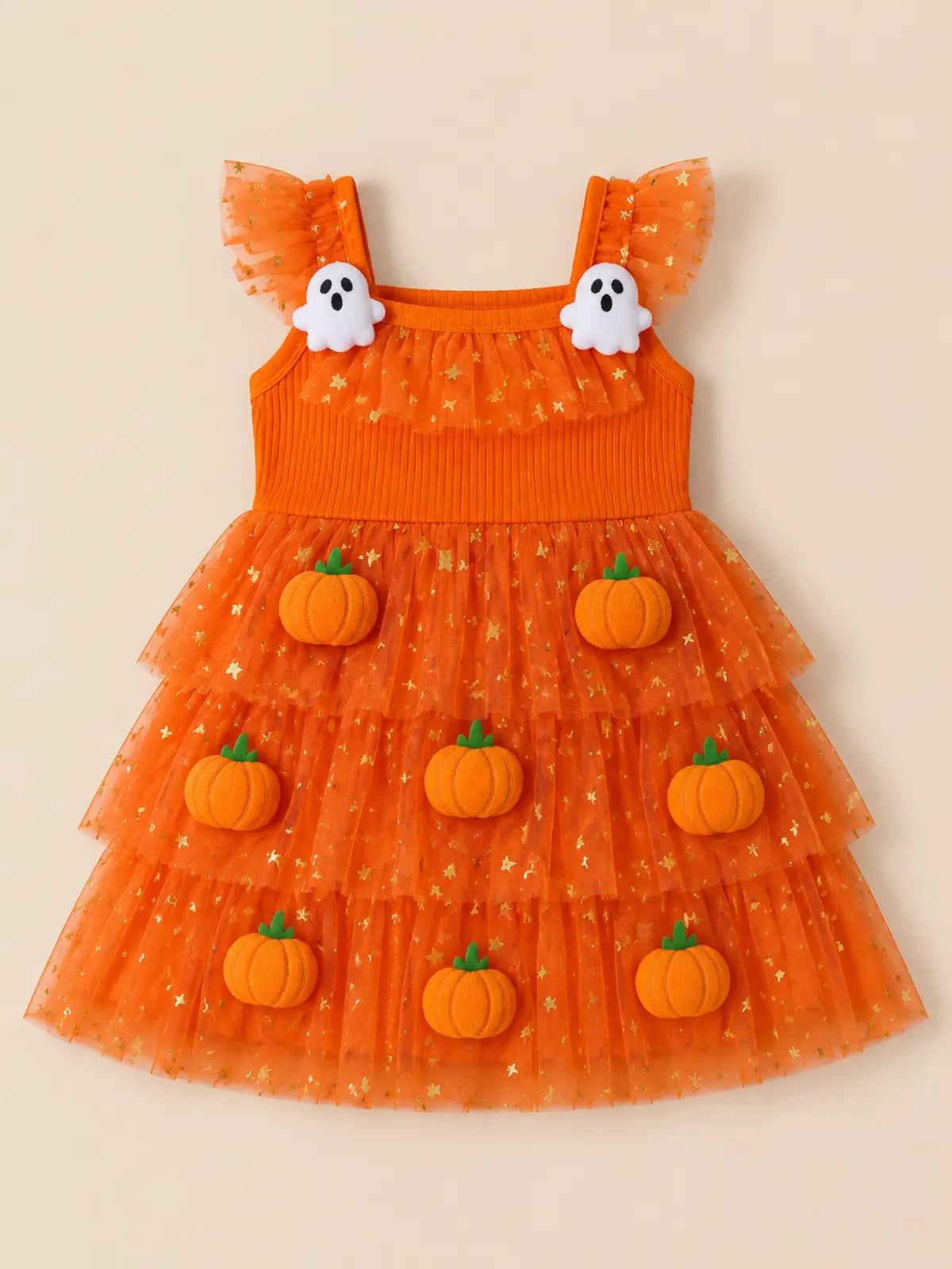 Girls’ Pumpkin Tulle Halloween Party Dress