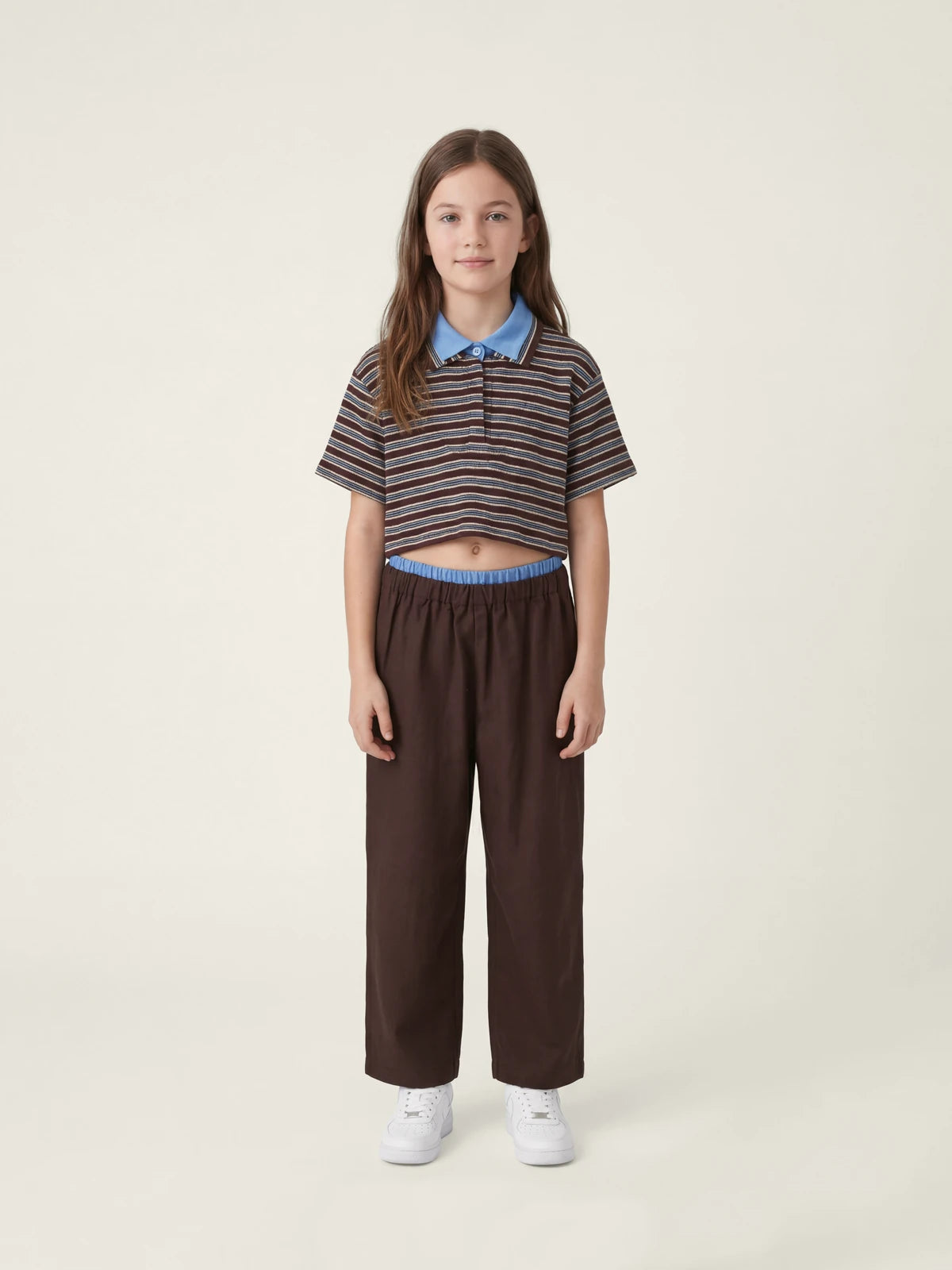 Conjunto de camiseta polo corta y pantalones de rayas Kins Class Kids