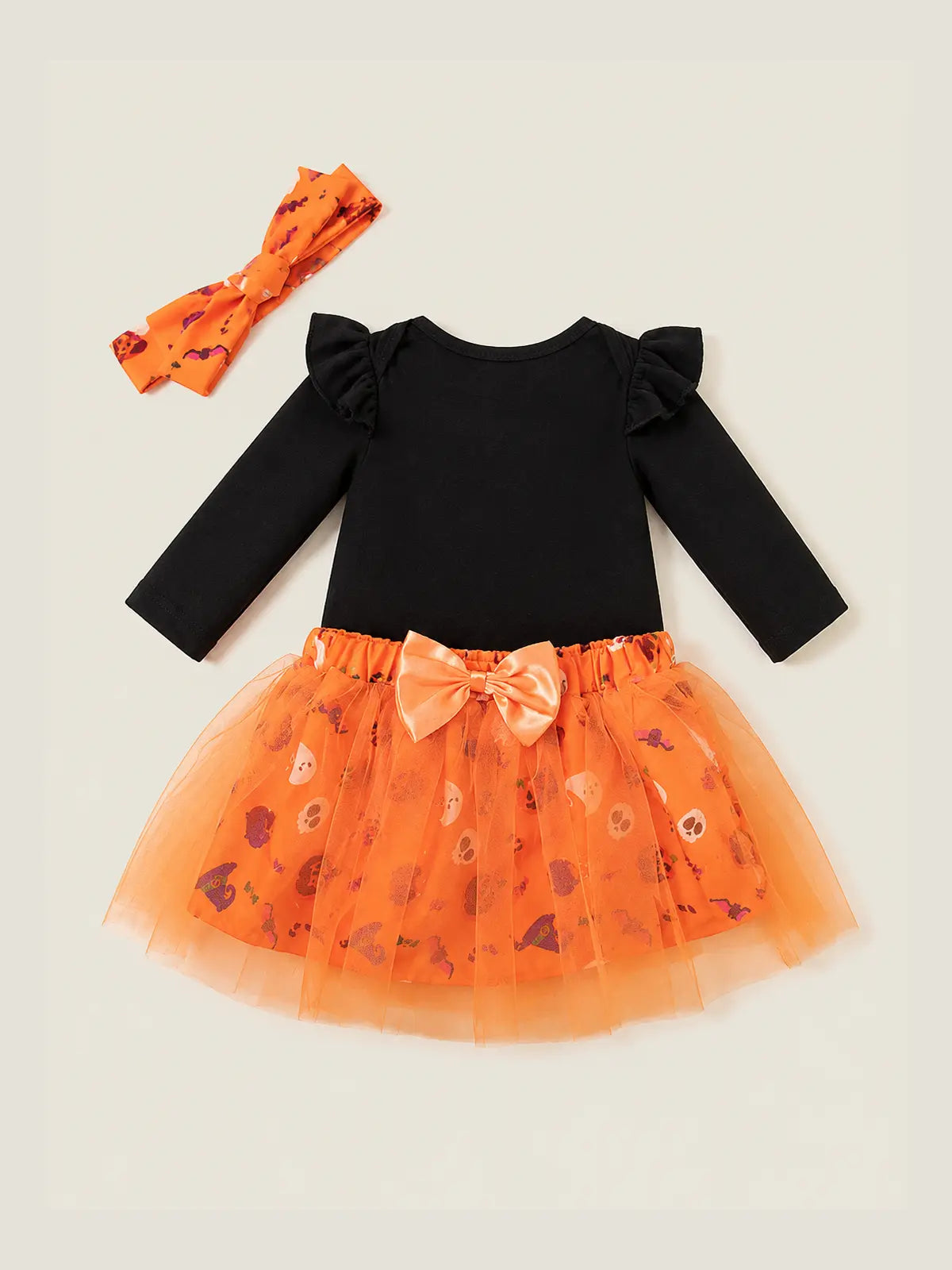 Baby Halloween Party Romper, Cartoon Pumpkin & Witch Hat Costume