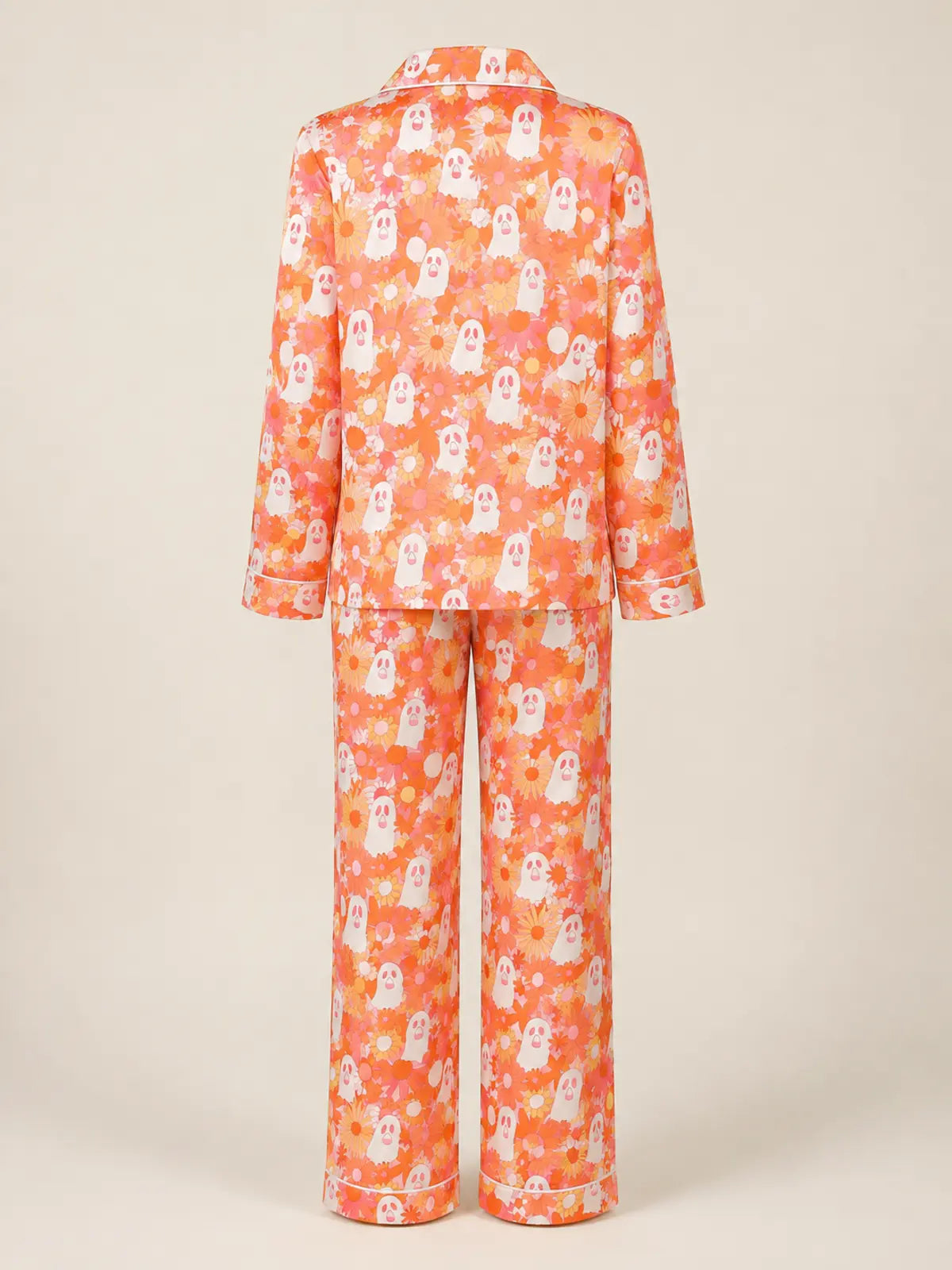 Halloween Satin Pajama Set, Lapel Open‑Front Top