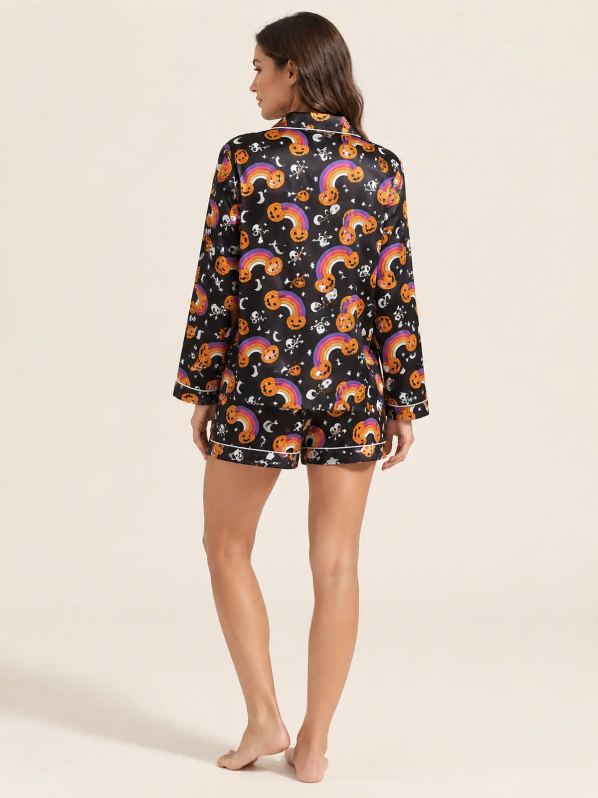 Halloween Lapel Button‑Down Pajama Set, Home Loungewear
