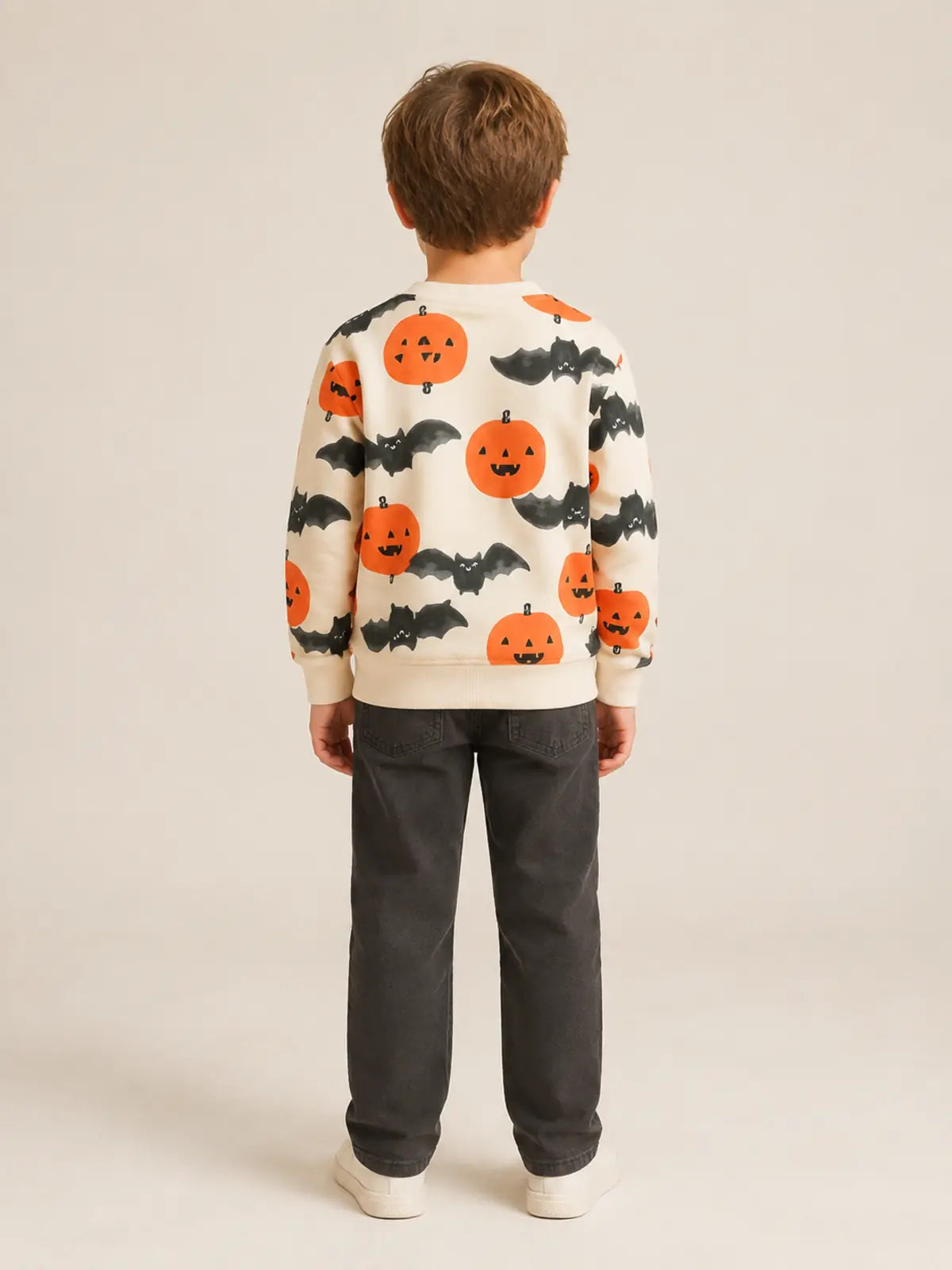 Kids Halloween Long‑Sleeve Sweatshirt, Cartoon Pumpkin Print