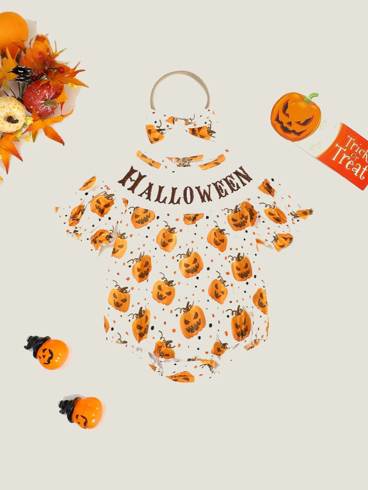Baby Girls’ Pink Ghost & Pumpkin Halloween Romper