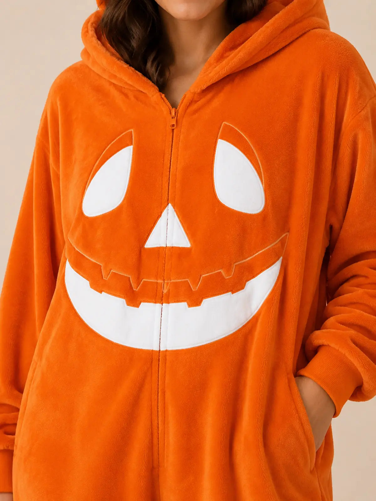 Plush Jack-O’-Lantern Hooded Halloween Onesie Pajamas