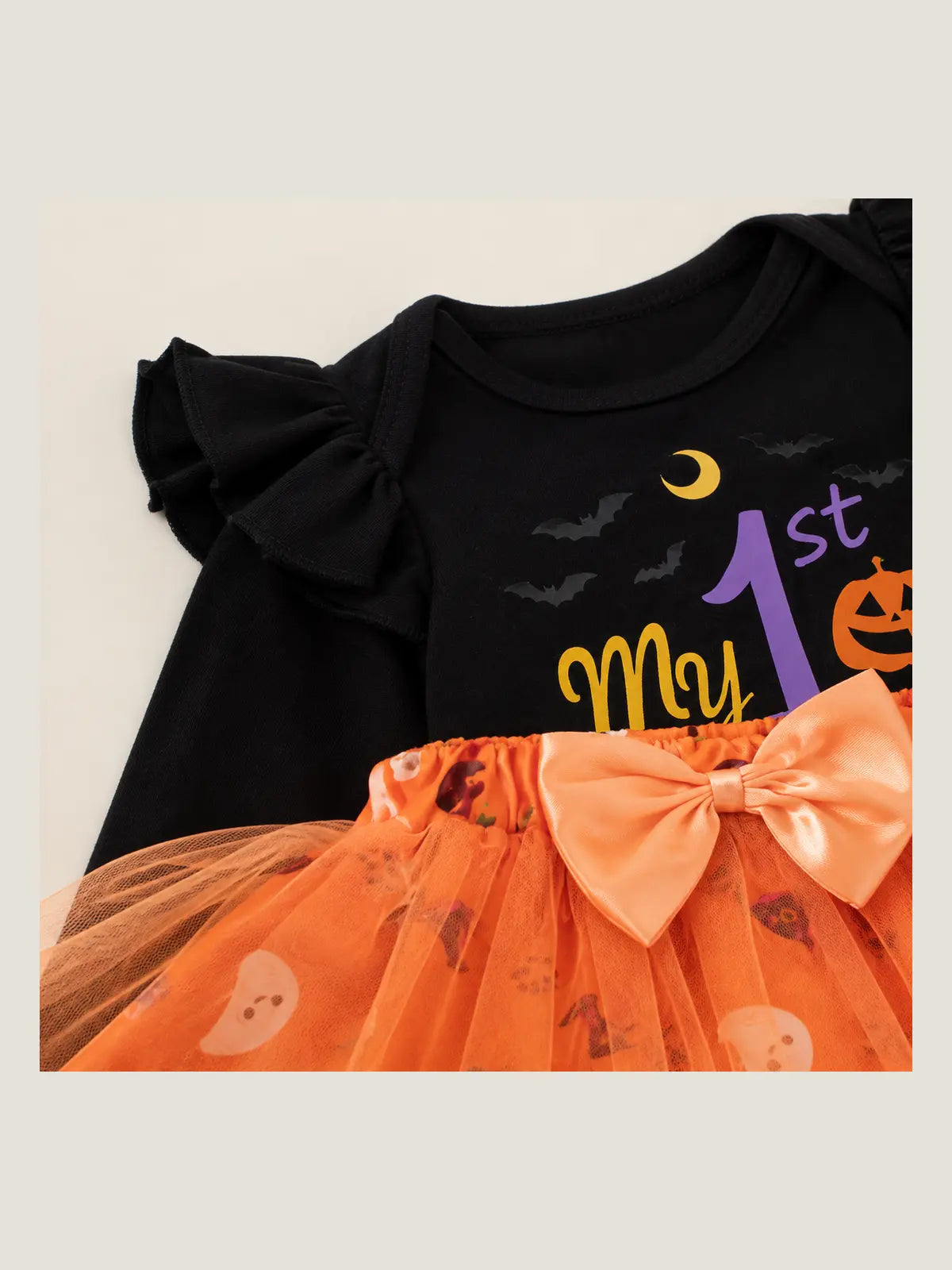 Baby Halloween Party Romper, Cartoon Pumpkin & Witch Hat Costume