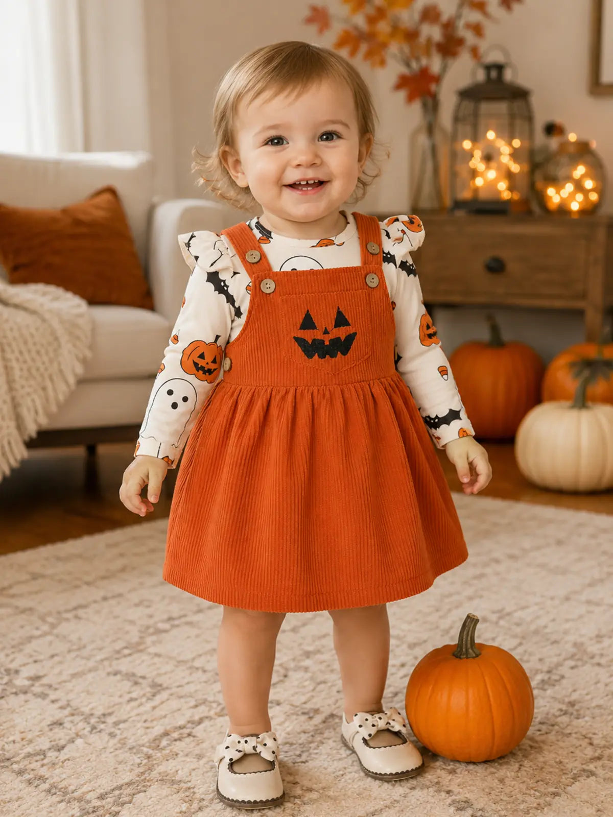 Halloween Pumpkin Jumpsuit Dress Set