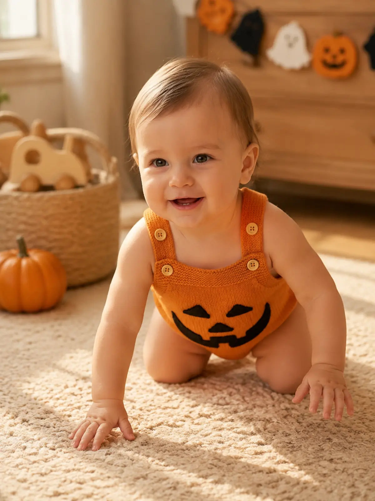 Baby Halloween Embroidered Suspender Romper