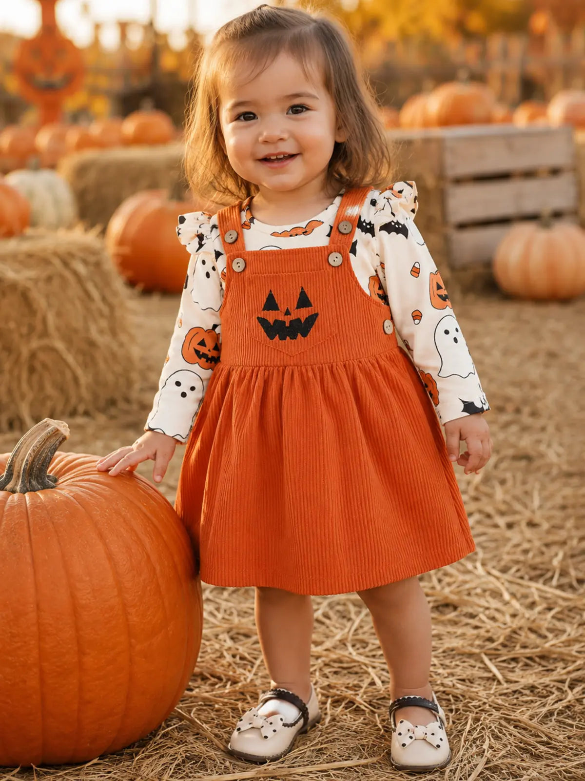Halloween Pumpkin Jumpsuit Dress Set