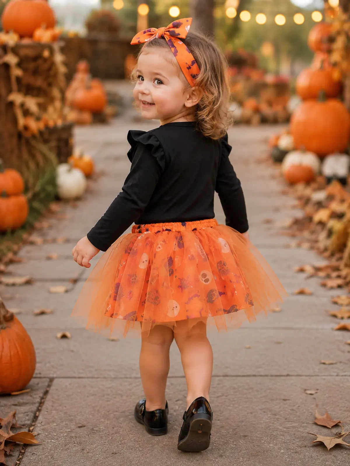Baby Halloween Party Romper, Cartoon Pumpkin & Witch Hat Costume