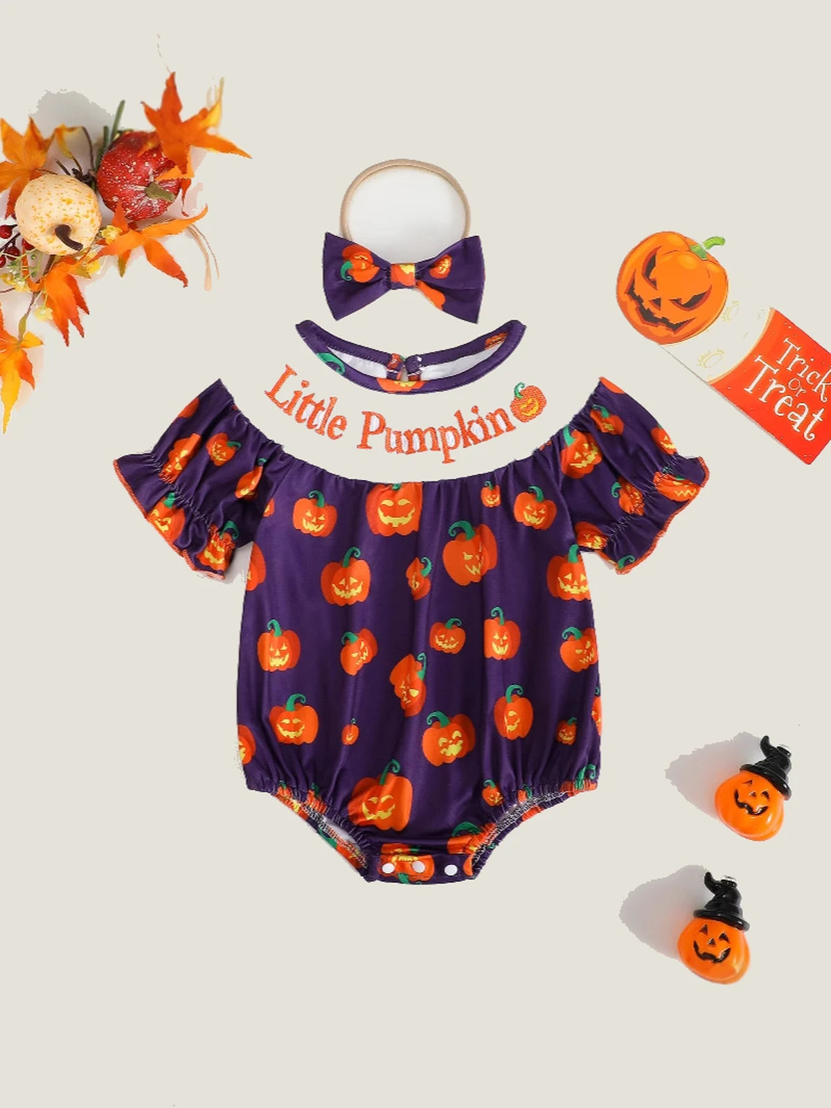 Baby Girls’ Pink Ghost & Pumpkin Halloween Romper