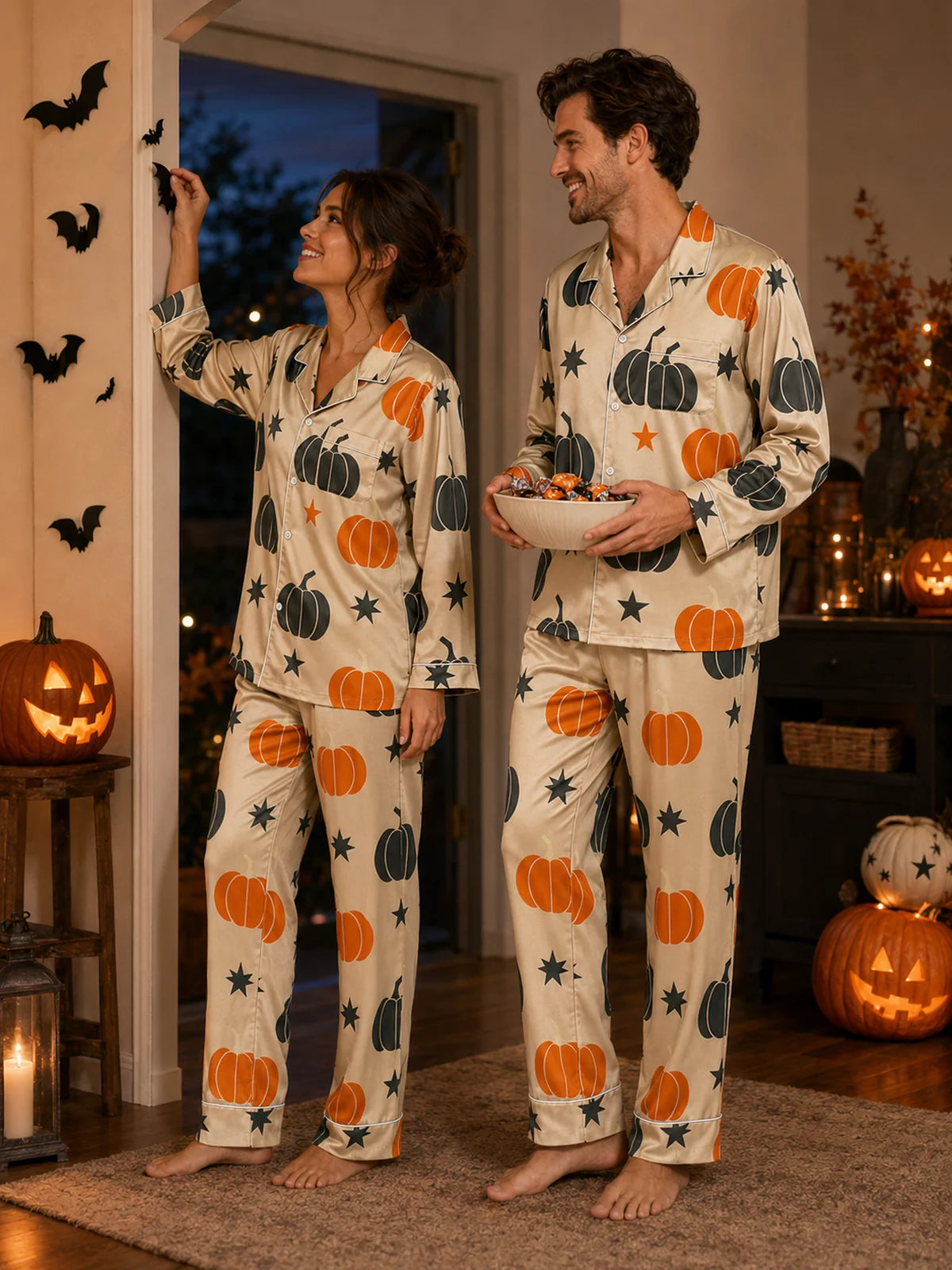Family Matching Halloween Pumpkin Print Pajama Set
