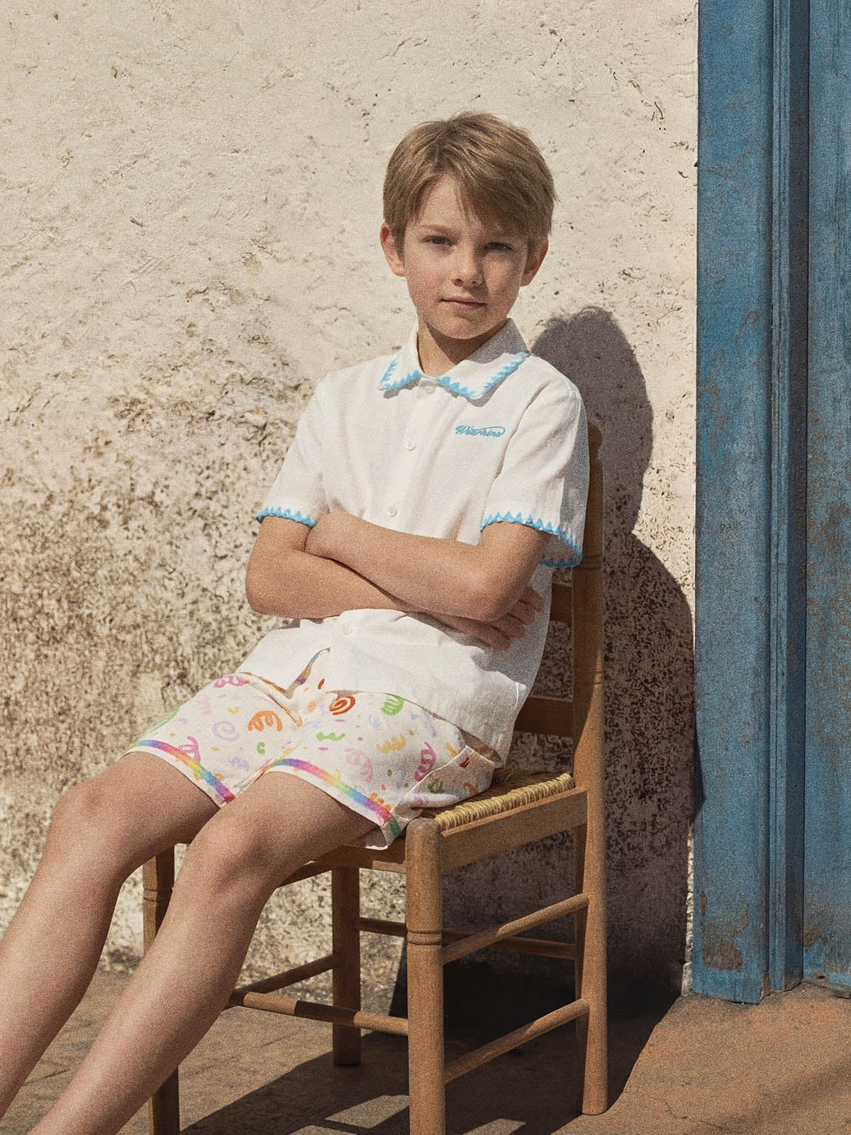 Sunny Escape Expressive Picot Edge Shirt & Shorts Set For Kids