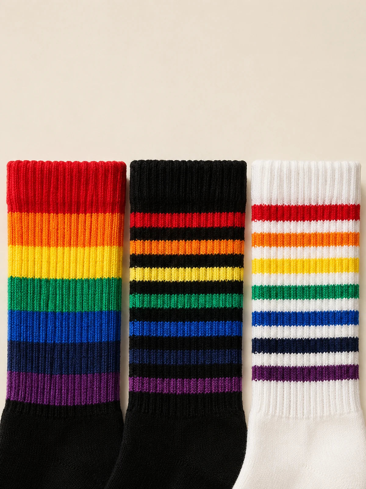 Rainbow Stripe Cotton Crew Socks