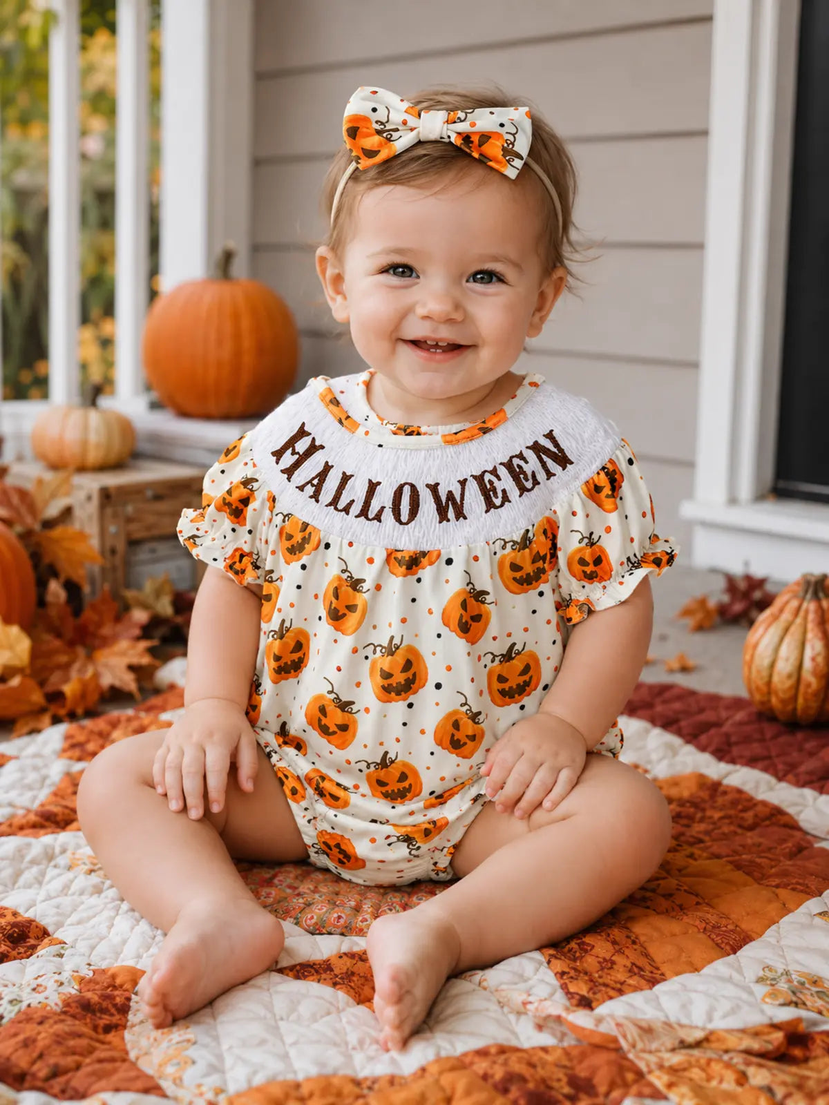 Baby Girls’ Pink Ghost & Pumpkin Halloween Romper