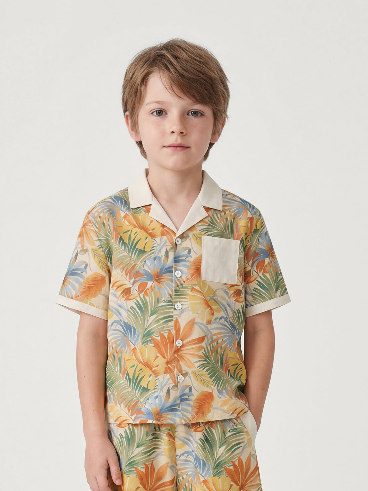 Sunny Escape Luftiges bedrucktes Hemd- und Shorts-Set für Kinder