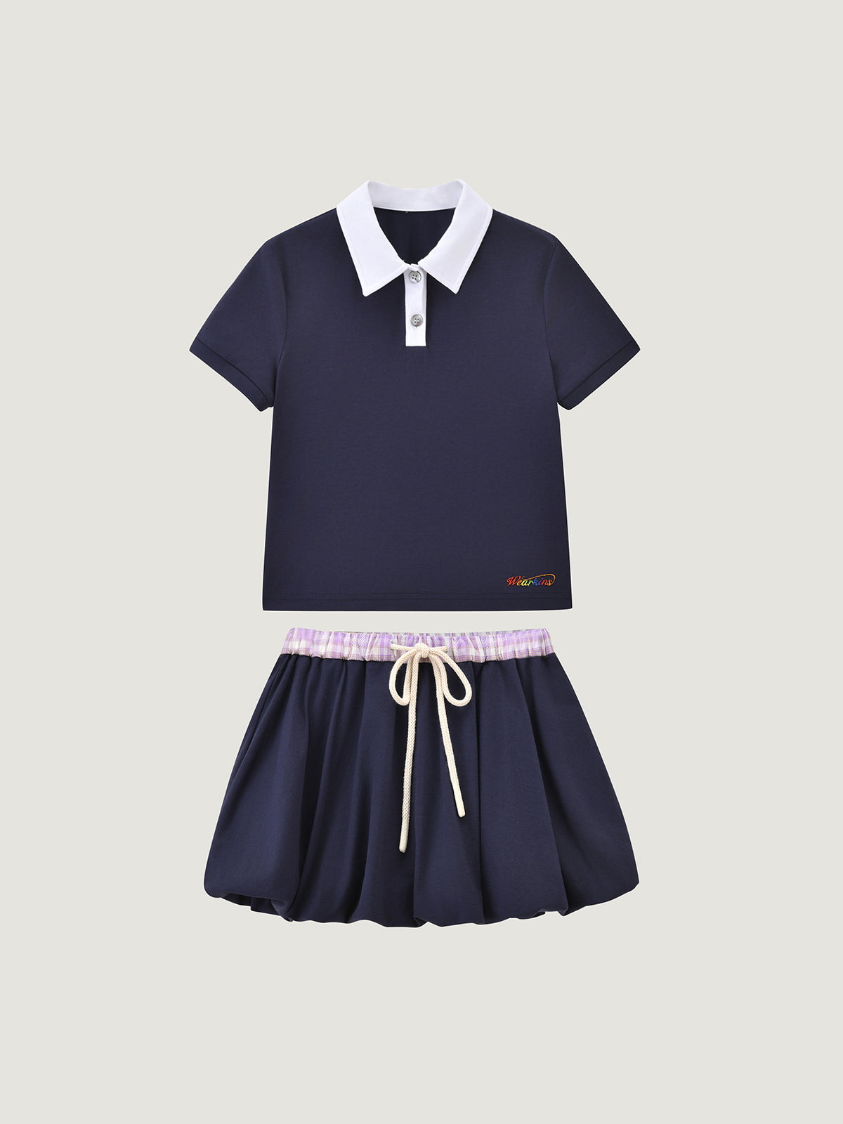Kins Class Prinzessinnen-Kragen-Crop-Polo-Shirt & bauschiger Minirock für Kinder