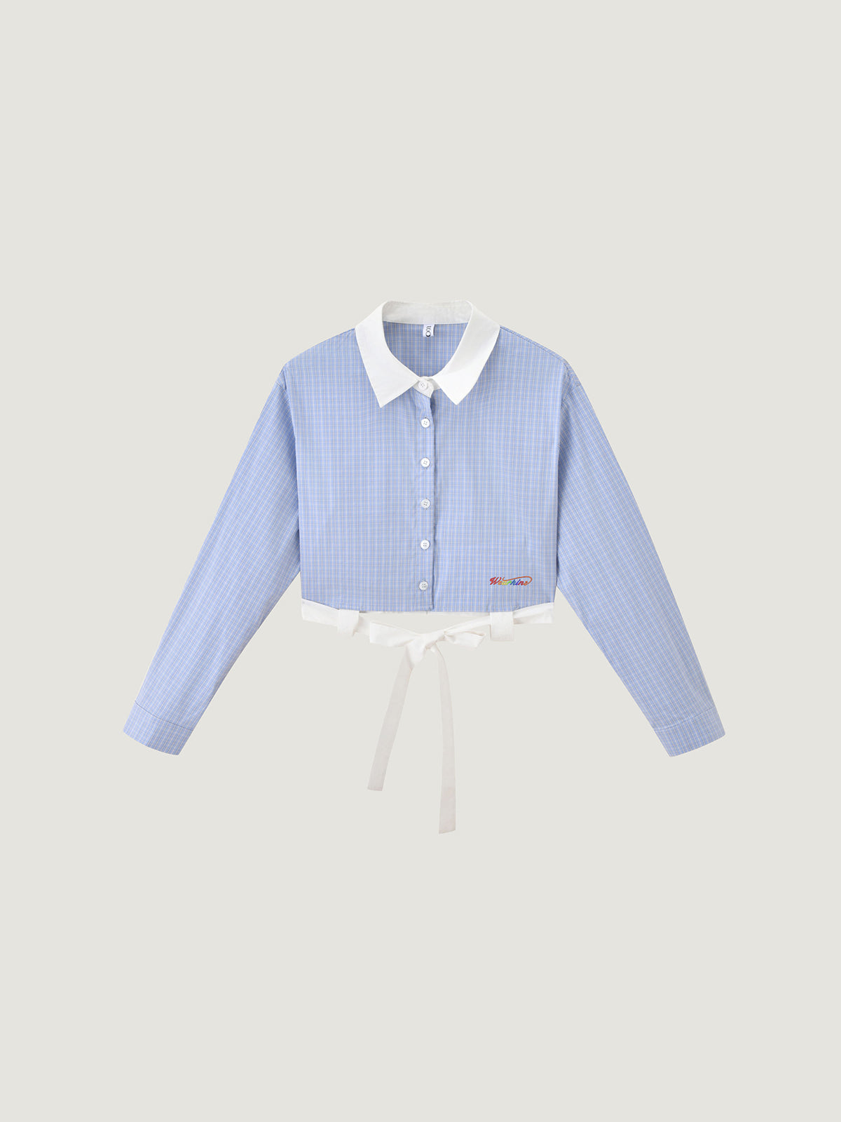 Kurzes Langarmhemd mit blauem Karomuster im Preppy-Stil | KINS CLASS