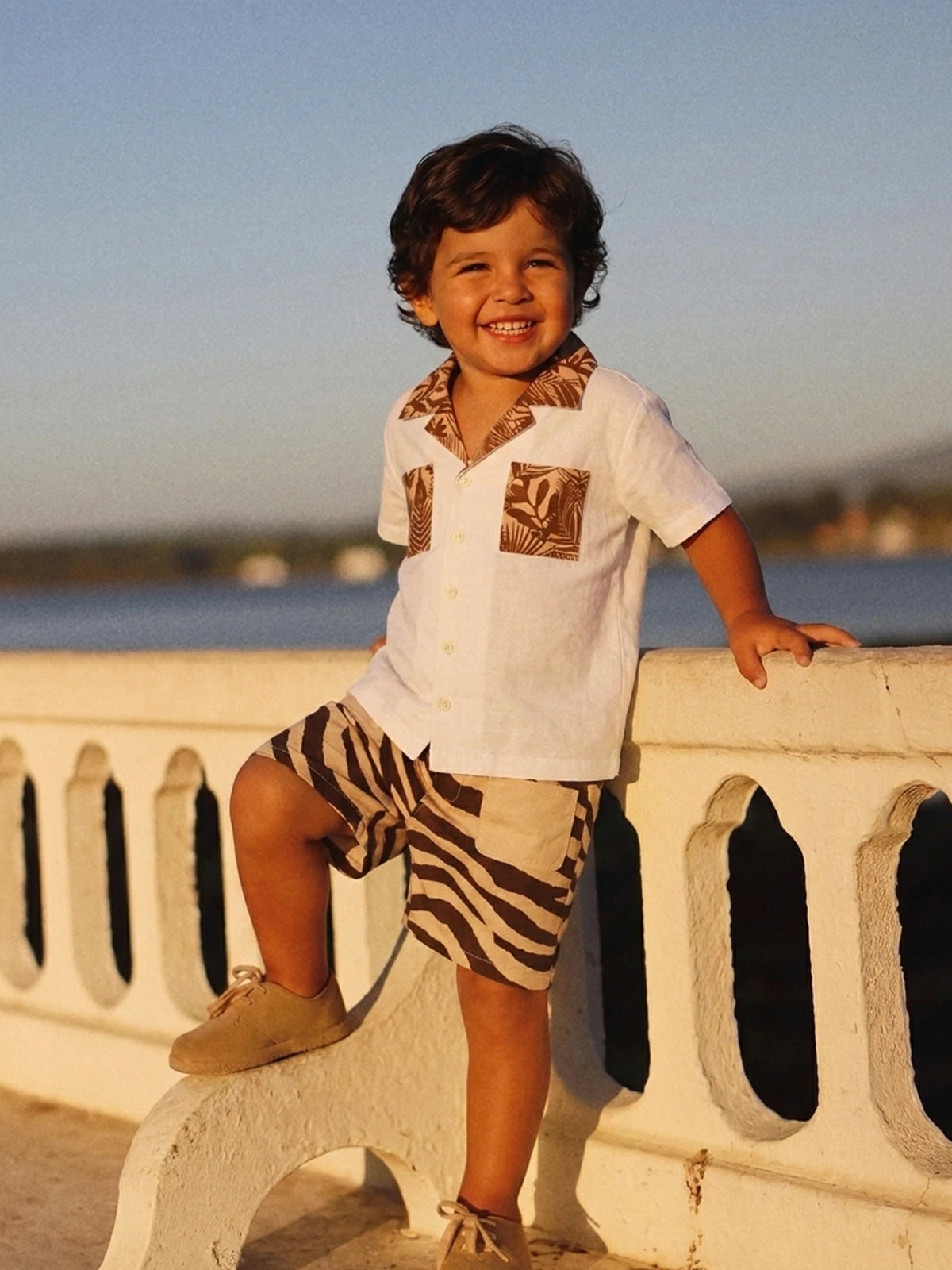 Sunny Escape Roam Zebra Striped Shirt & Shorts Set For Kids
