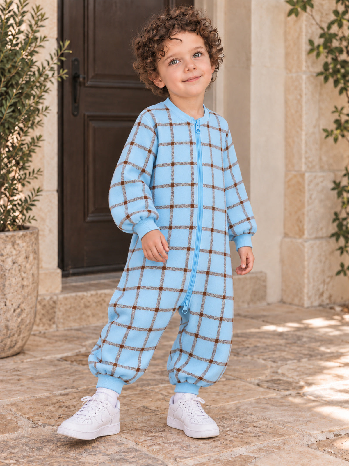 Ice Blue Plaid Matching Family Onesies