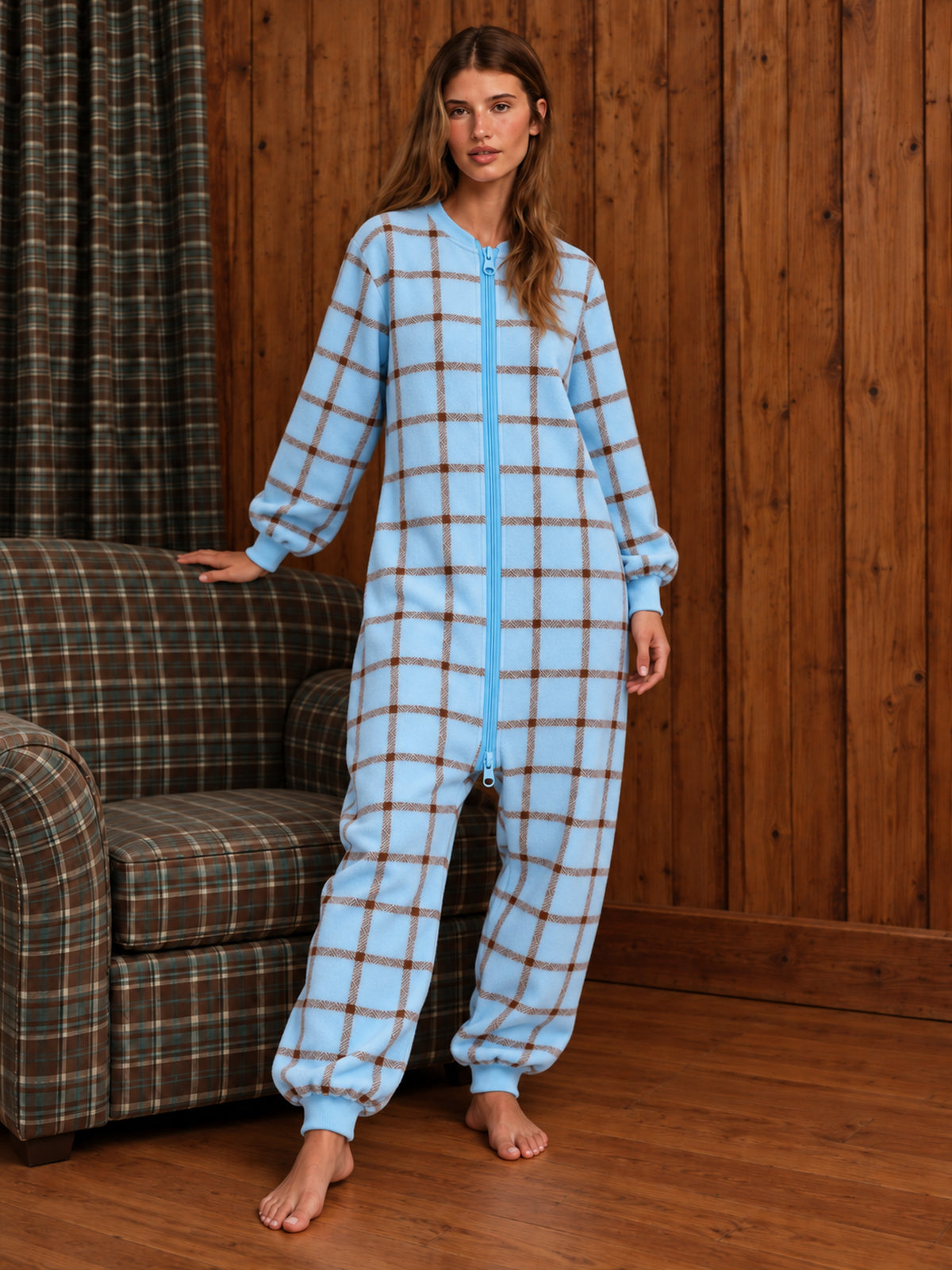 Ice Blue Plaid Matching Family Onesies