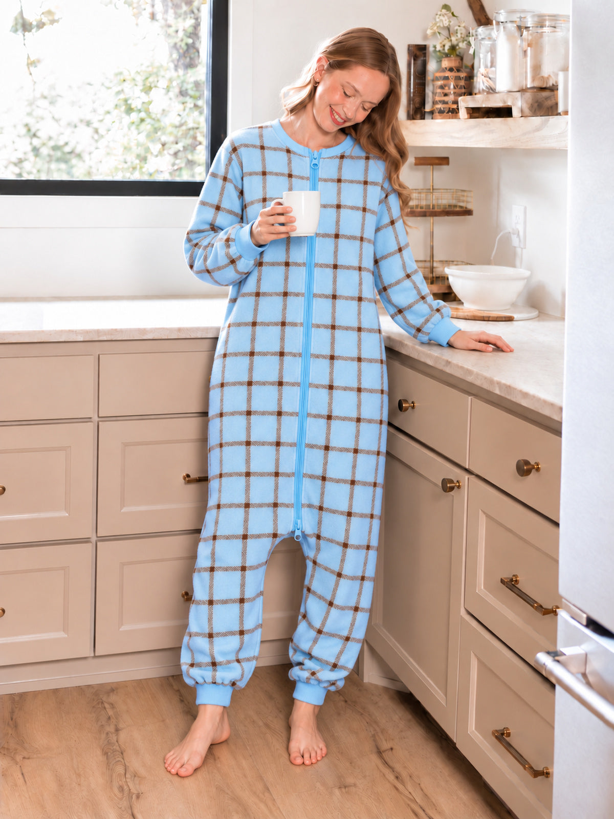 Ice Blue Plaid Matching Family Onesies
