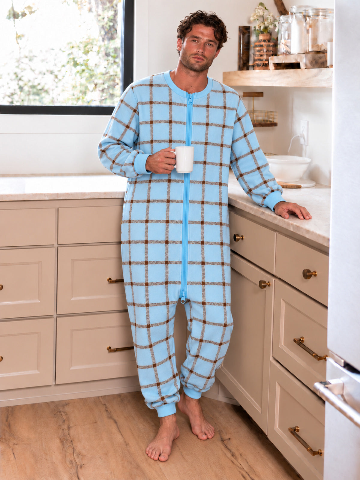 Ice Blue Plaid Matching Family Onesies
