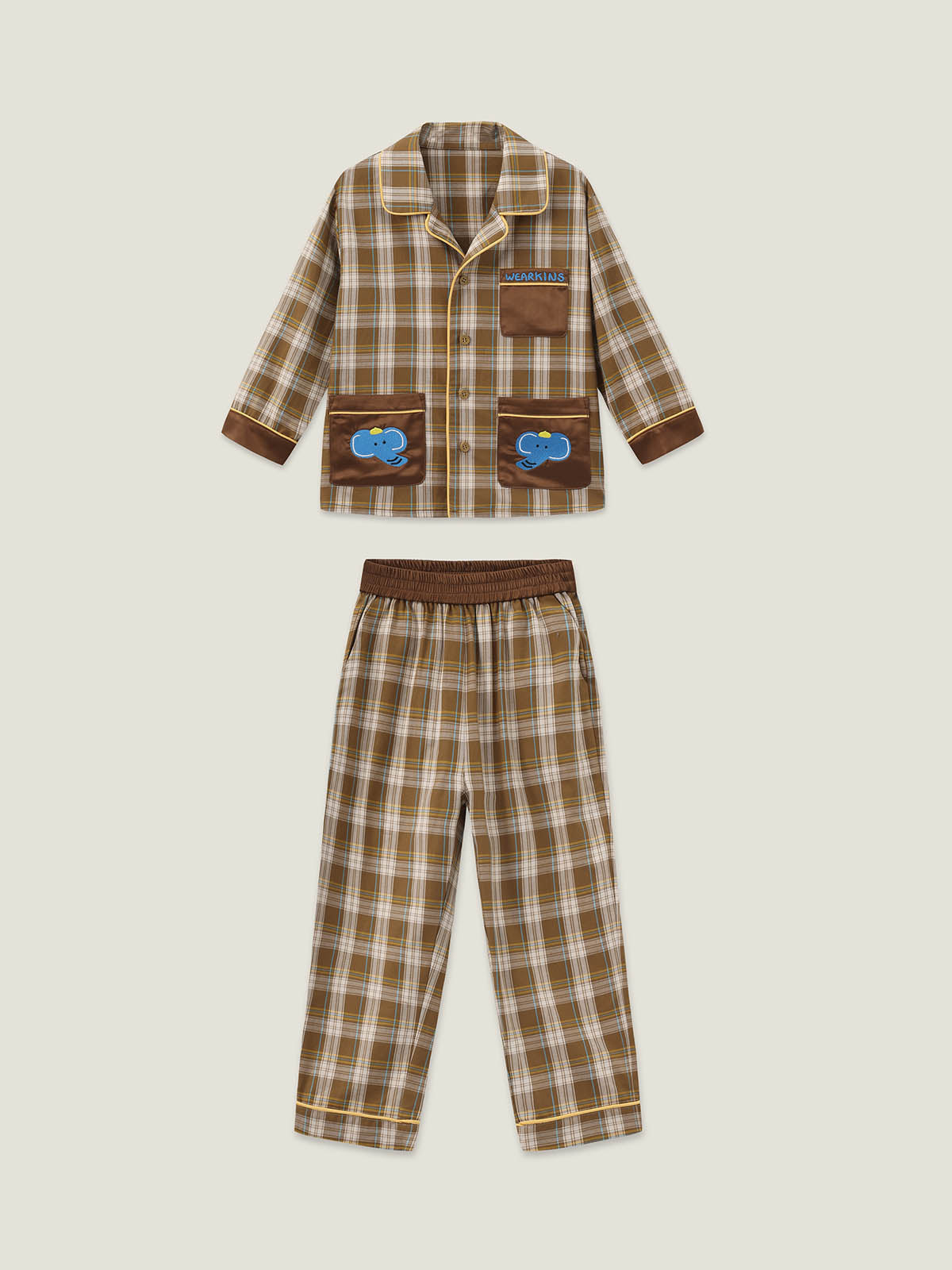 kids-brown-plaid-pajamas