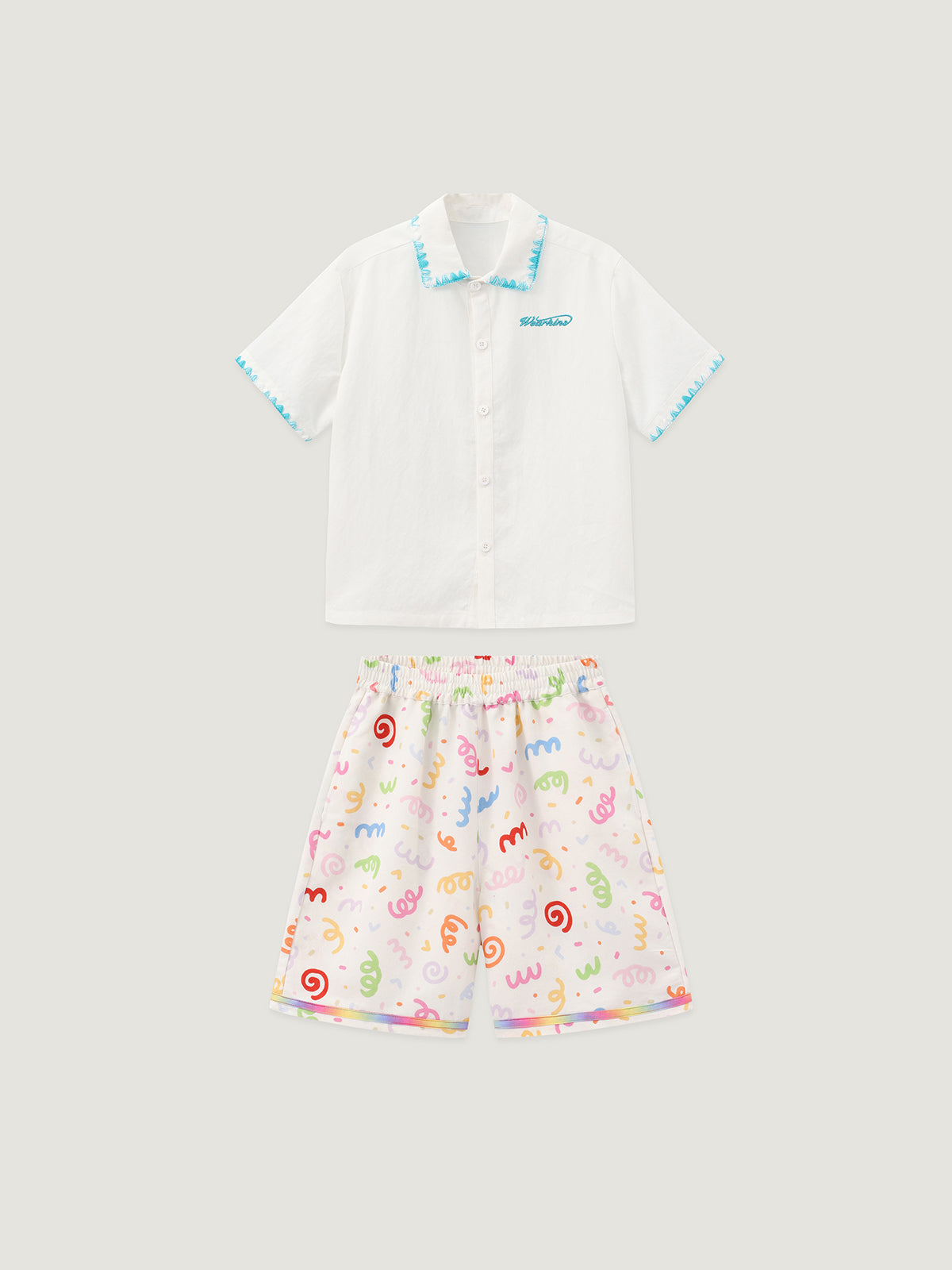 Sunny Escape Expressive Picot Edge Shirt & Shorts Set For Kids