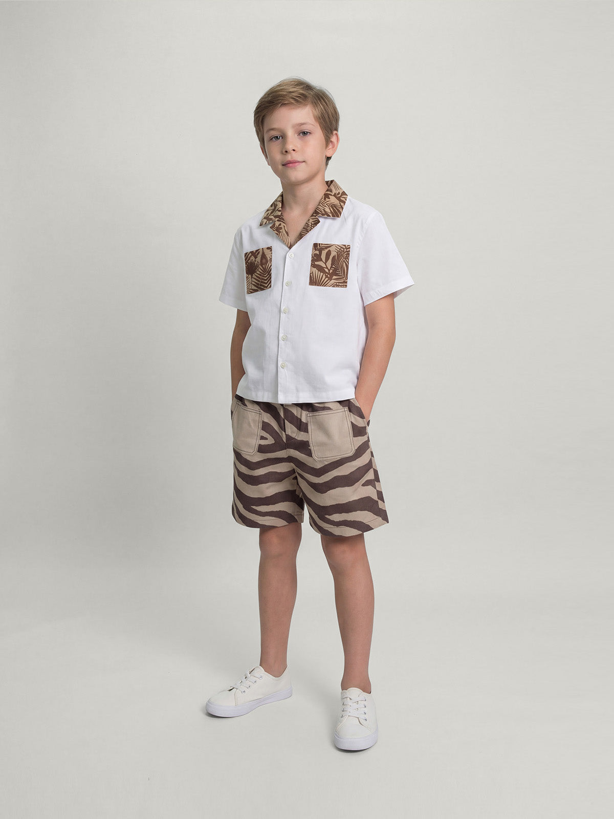 Sunny Escape Roam Zebra Striped Shirt & Shorts Set For Kids