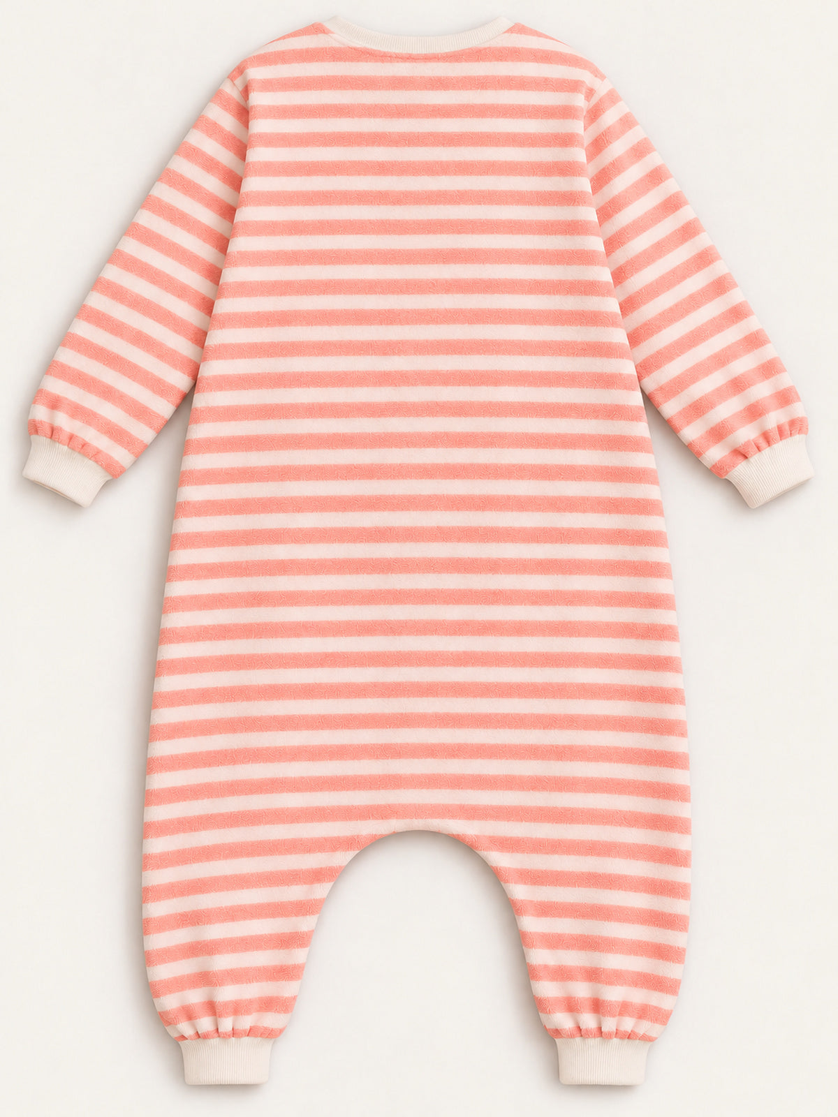 Back view — Coral Pink Stripe Onesie