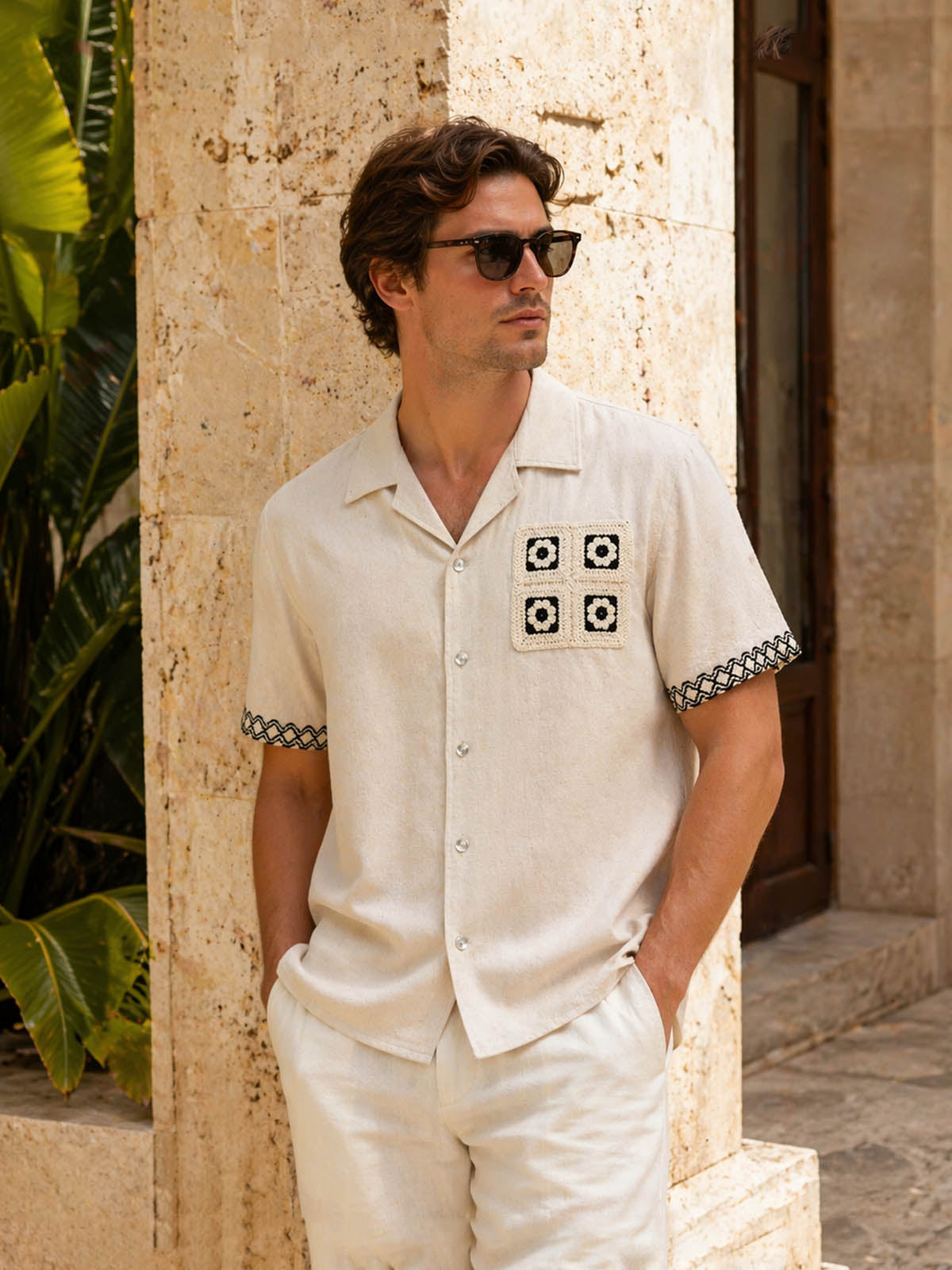 Sunny Escape Embroidery Short-Sleeve Shirt For Adults
