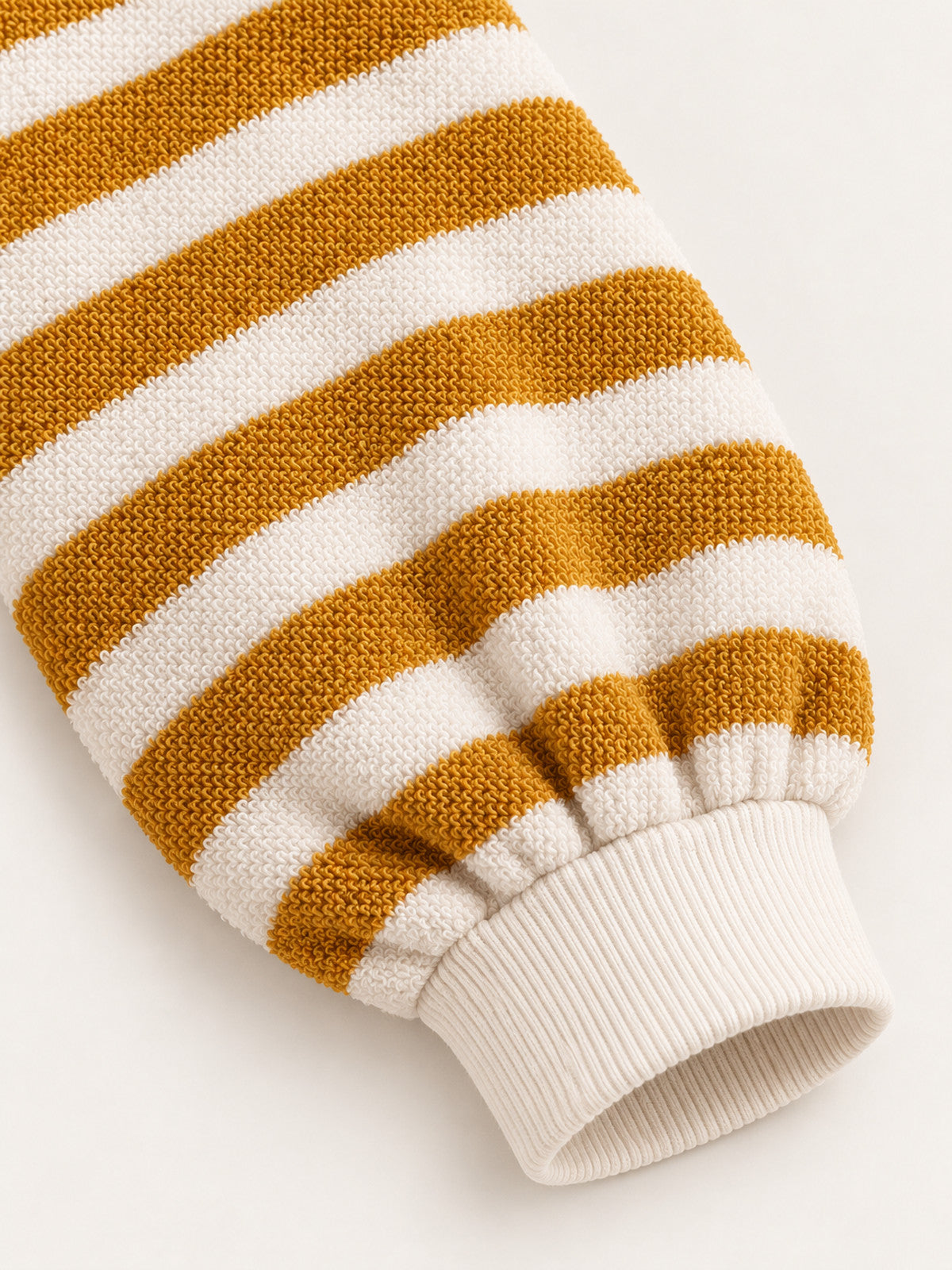 Gathered long sleeve and ribbed wrist cuff detail — Mustard Stripe Onesie