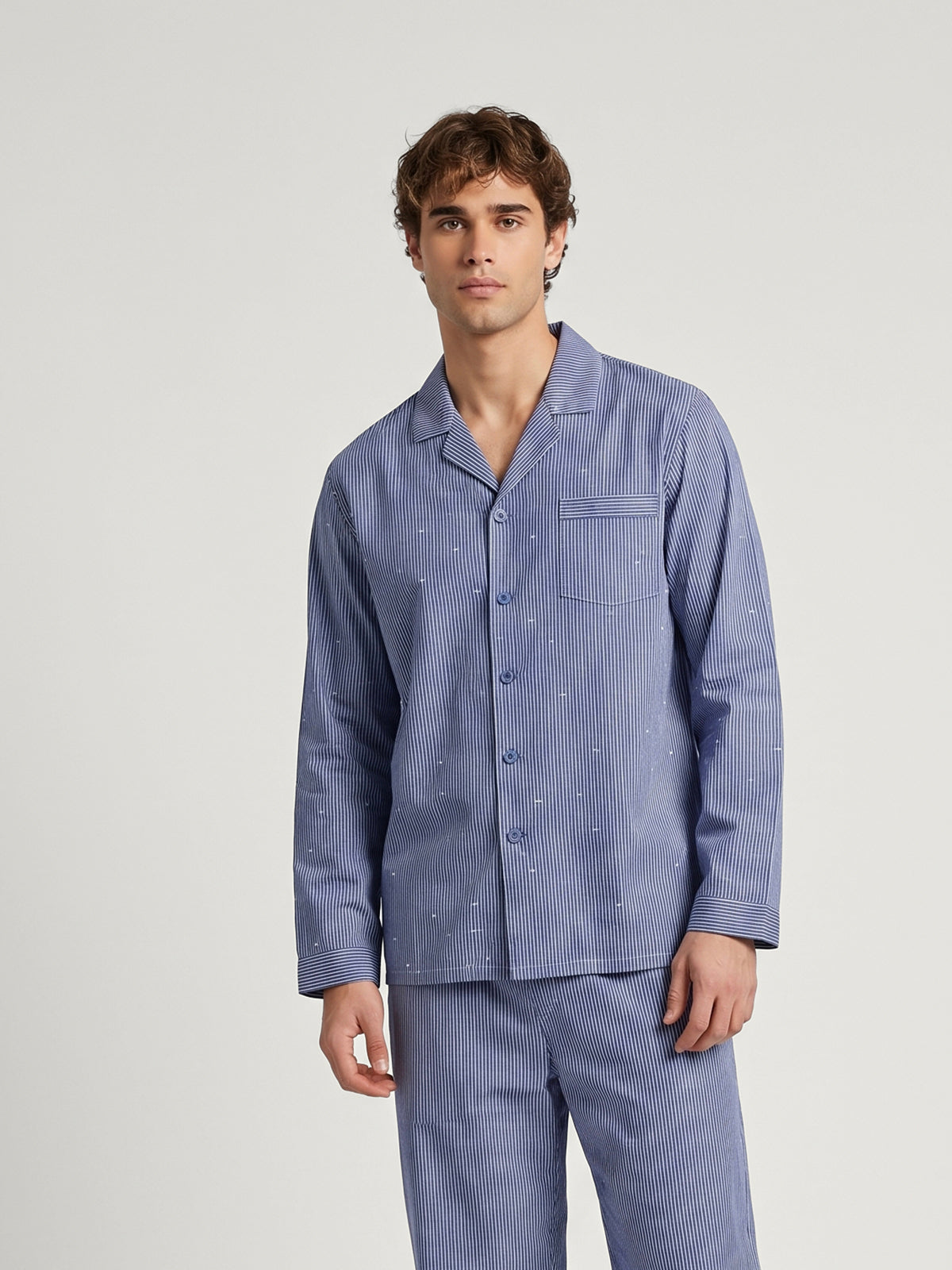 Klassisches blau gestreiftes Schlafanzugset aus Baumwolle für Erwachsene | COZY NEST
