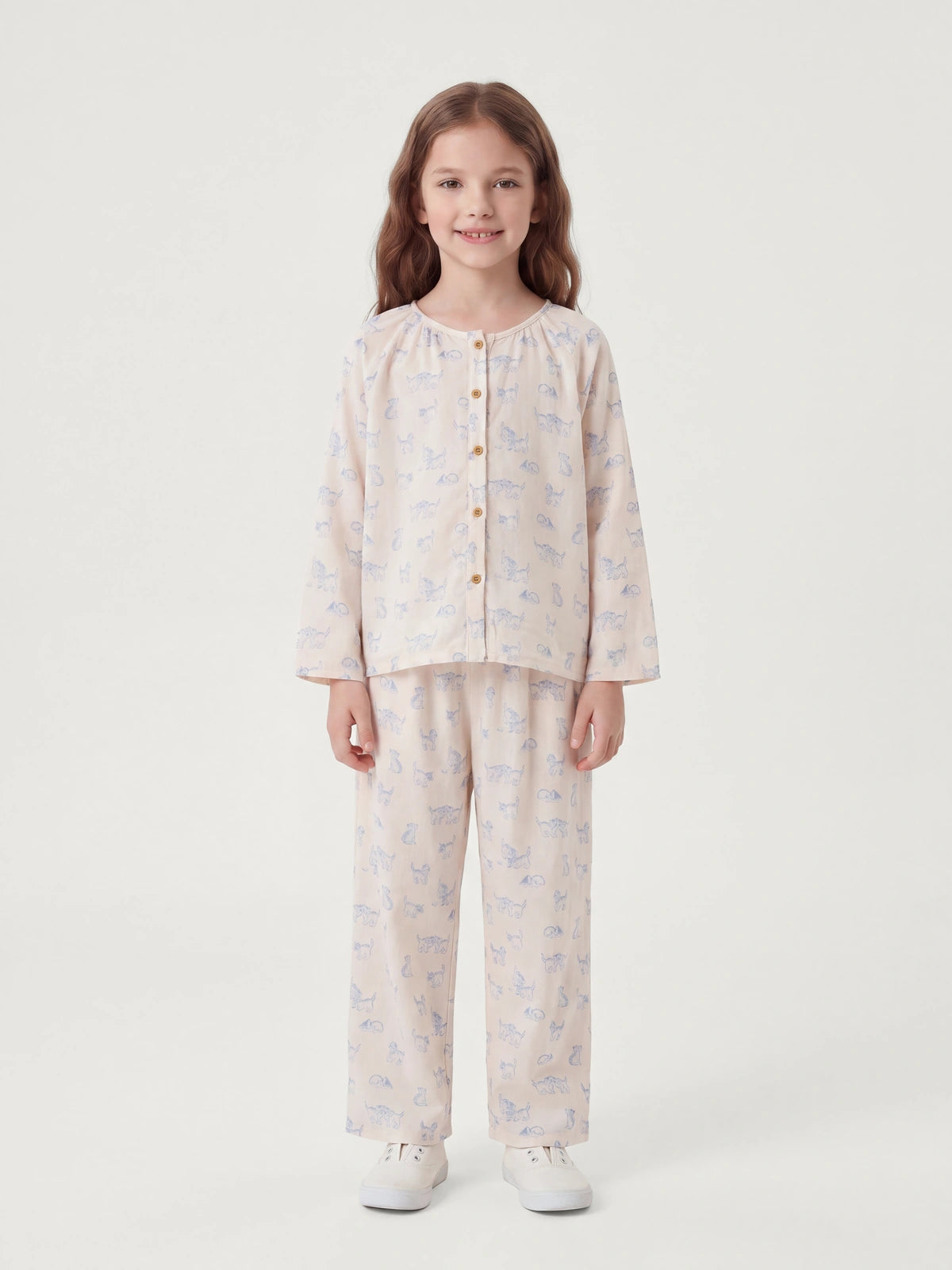 Kid's Blue Cat Print Pajamas Set | COZY NEST