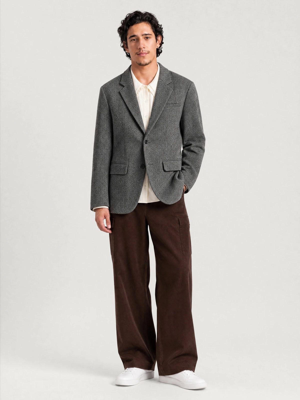 Herringbone Blazer Shirt Pants Set | KINS CLASS