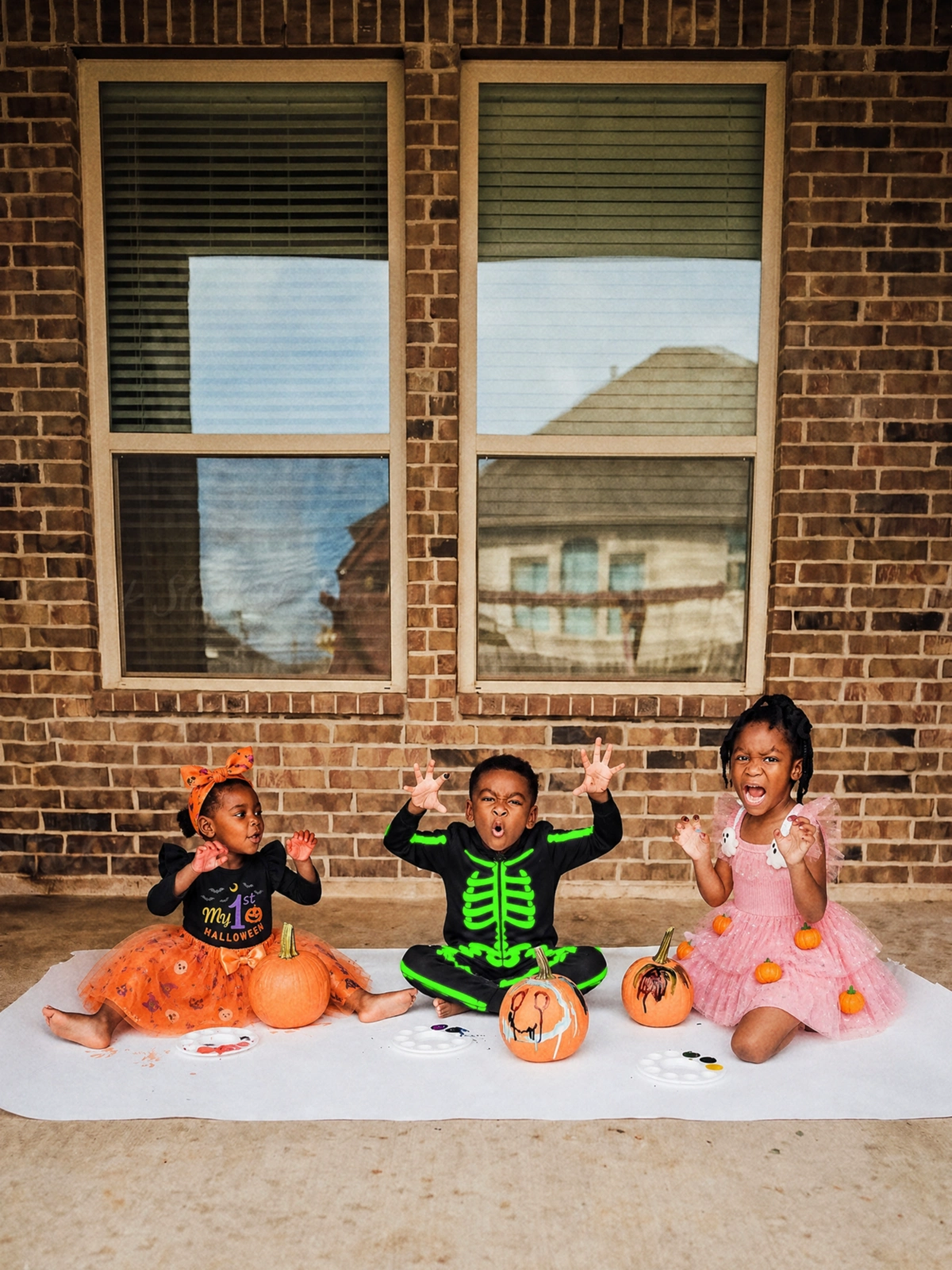 Baby Halloween Party Romper, Cartoon Pumpkin & Witch Hat Costume