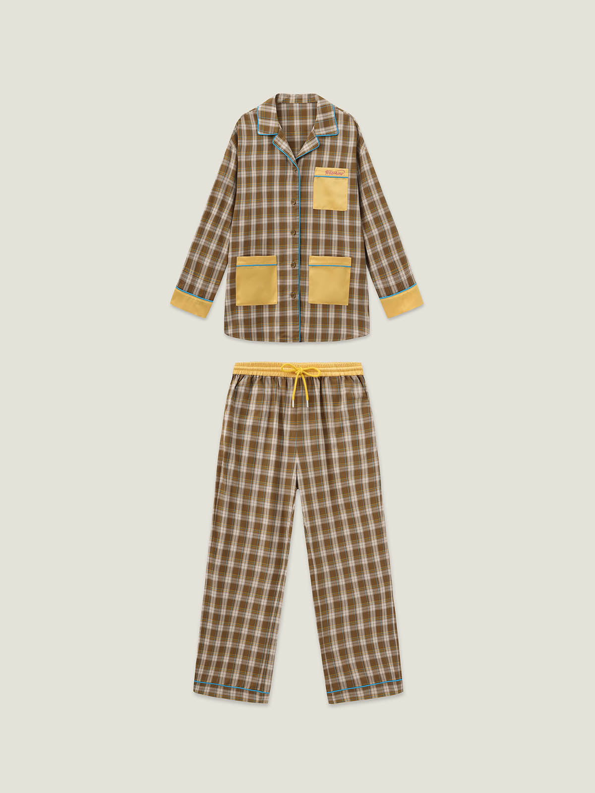 adults-brown-plaid-pajamas-set