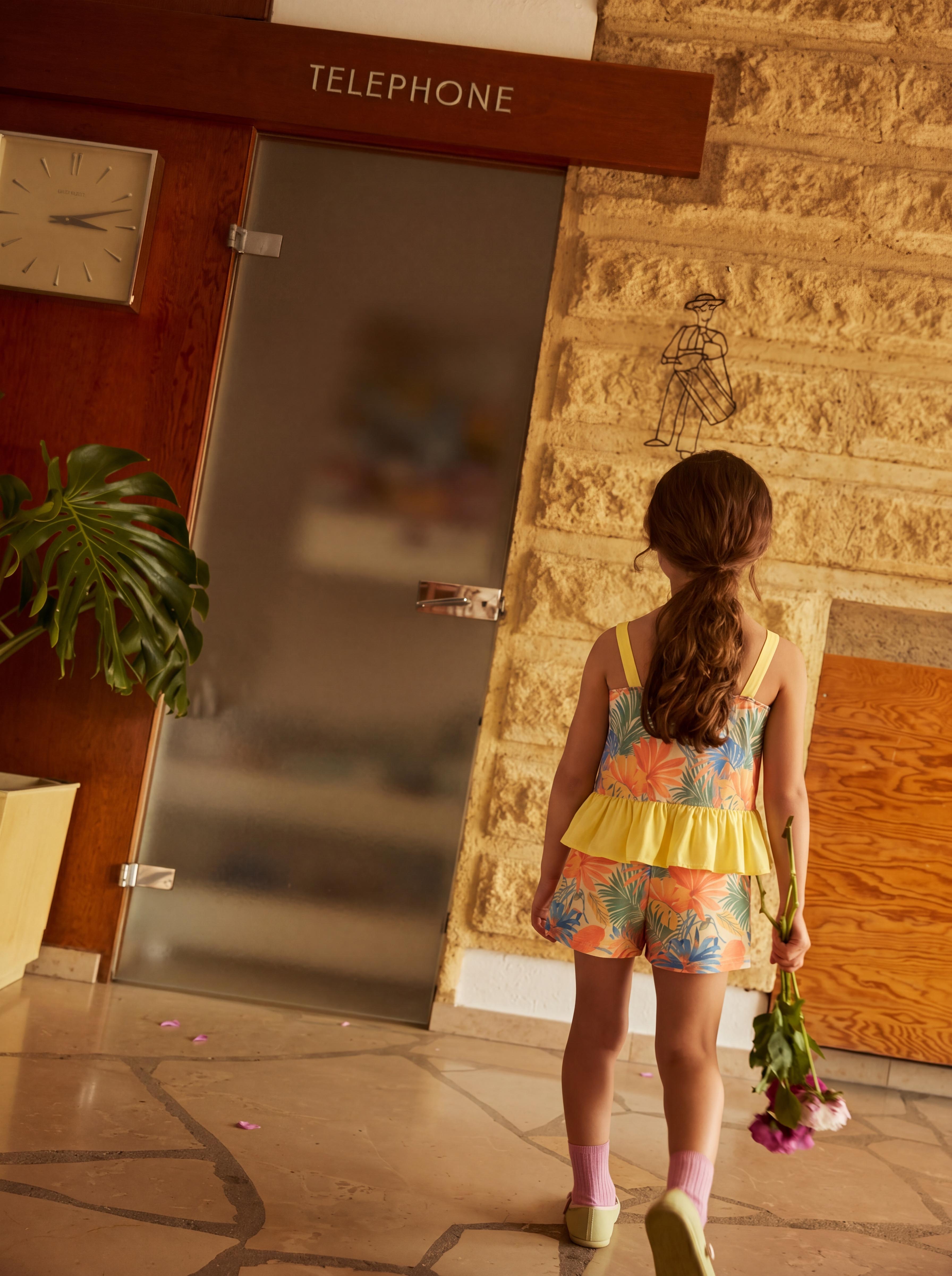 Sunny Escape Breezy Printed Peplum Cami & Shorts Set For Kids