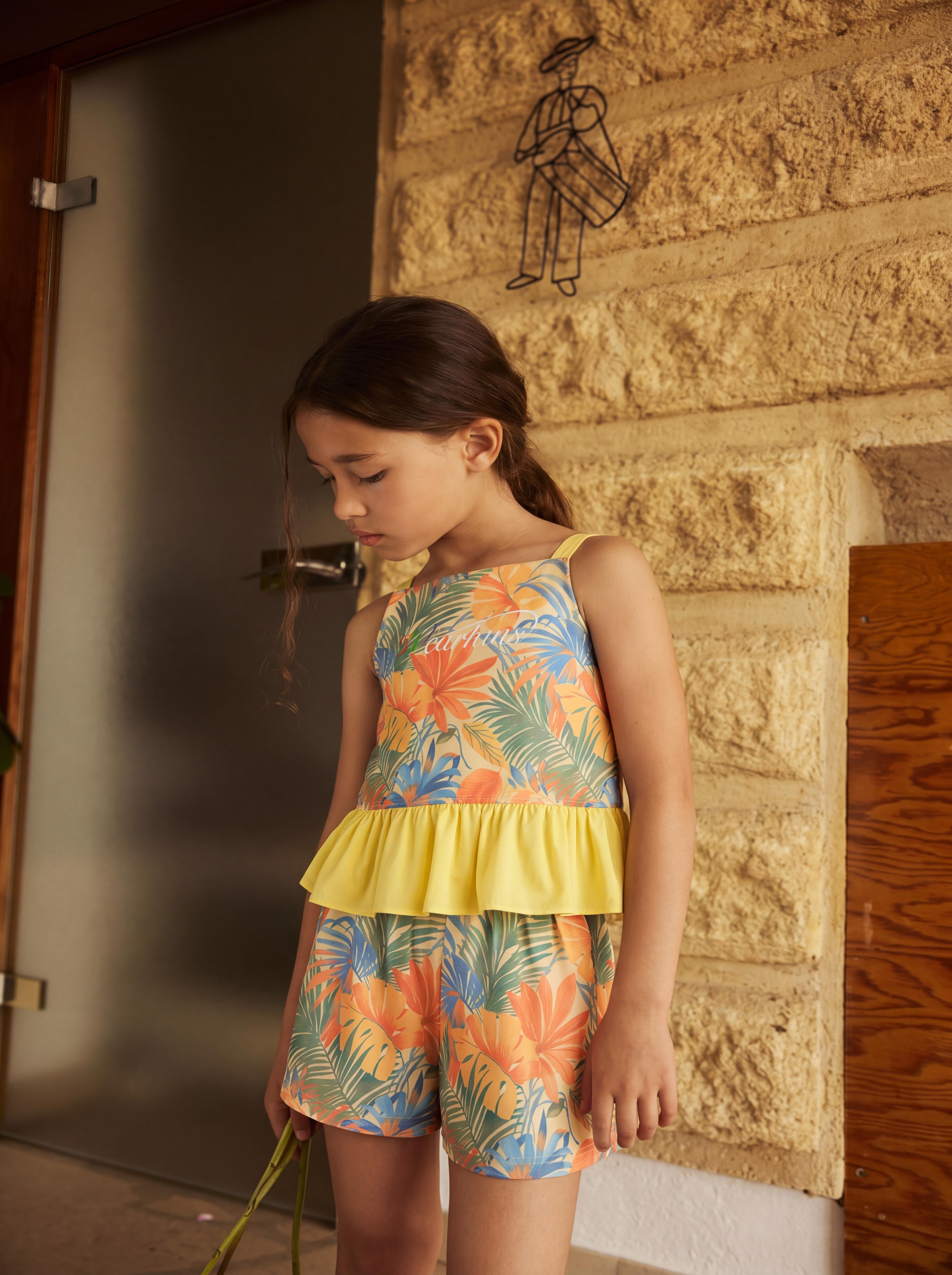 Sunny Escape Breezy Printed Peplum Cami & Shorts Set For Kids