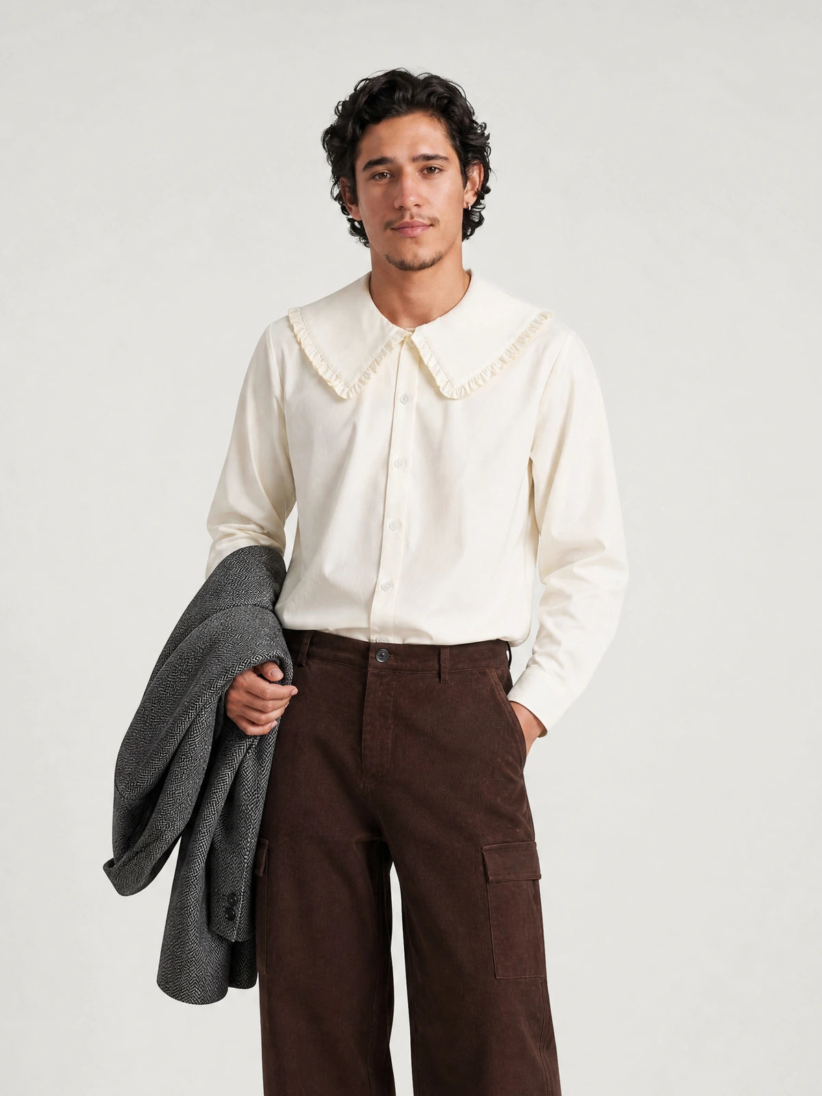 Herringbone Blazer Shirt Pants Set | KINS CLASS