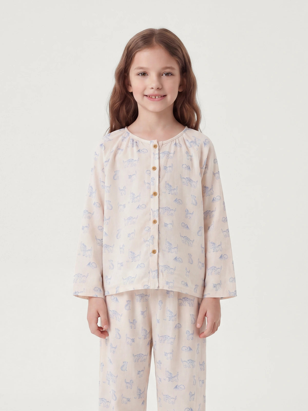 Kid's Blue Cat Print Pajamas Set | COZY NEST