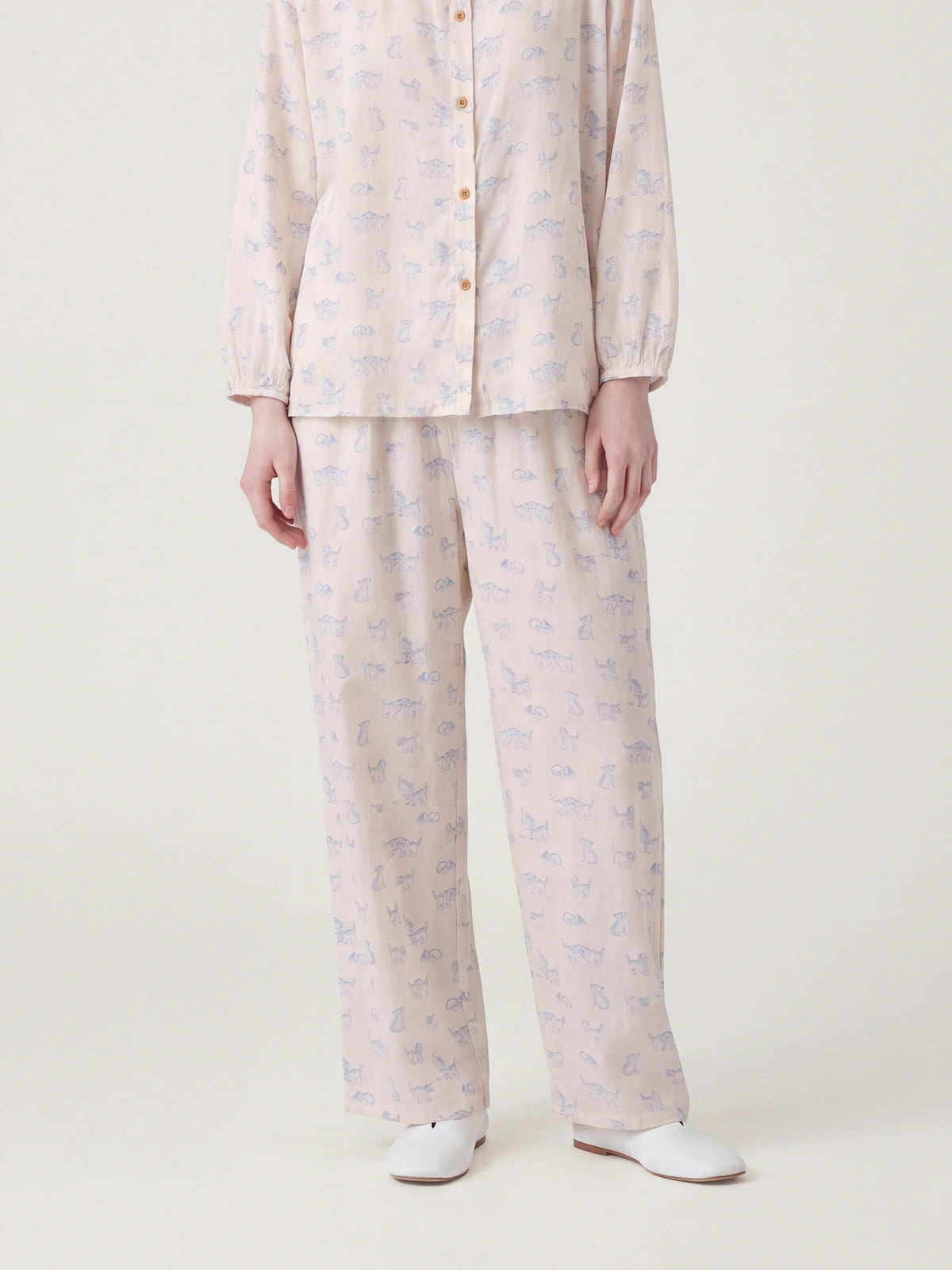 Blue Cat Print Pajamas Set For Adult | COZY NEST
