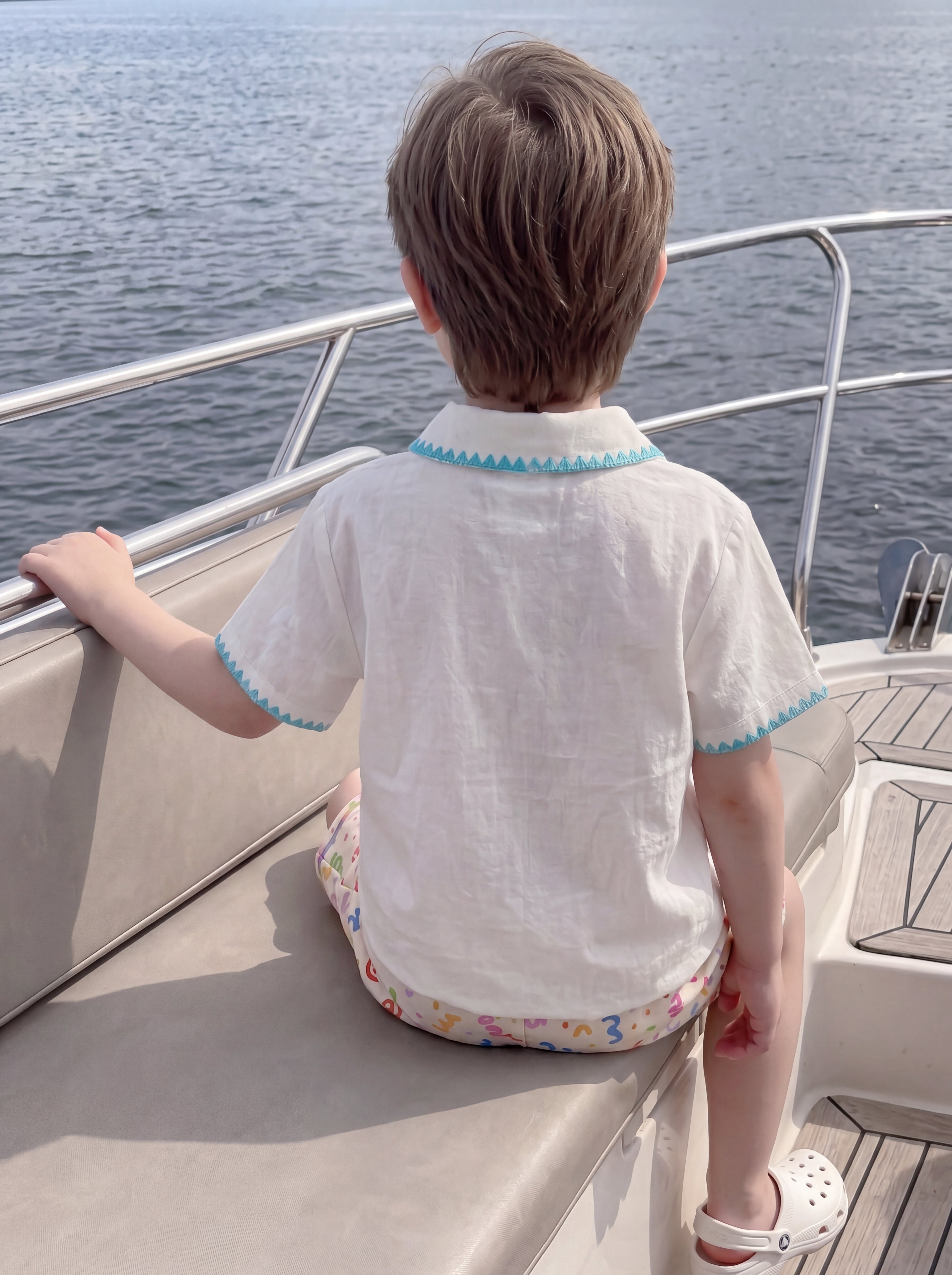 Sunny Escape Expressive Picot Edge Shirt & Shorts Set For Kids