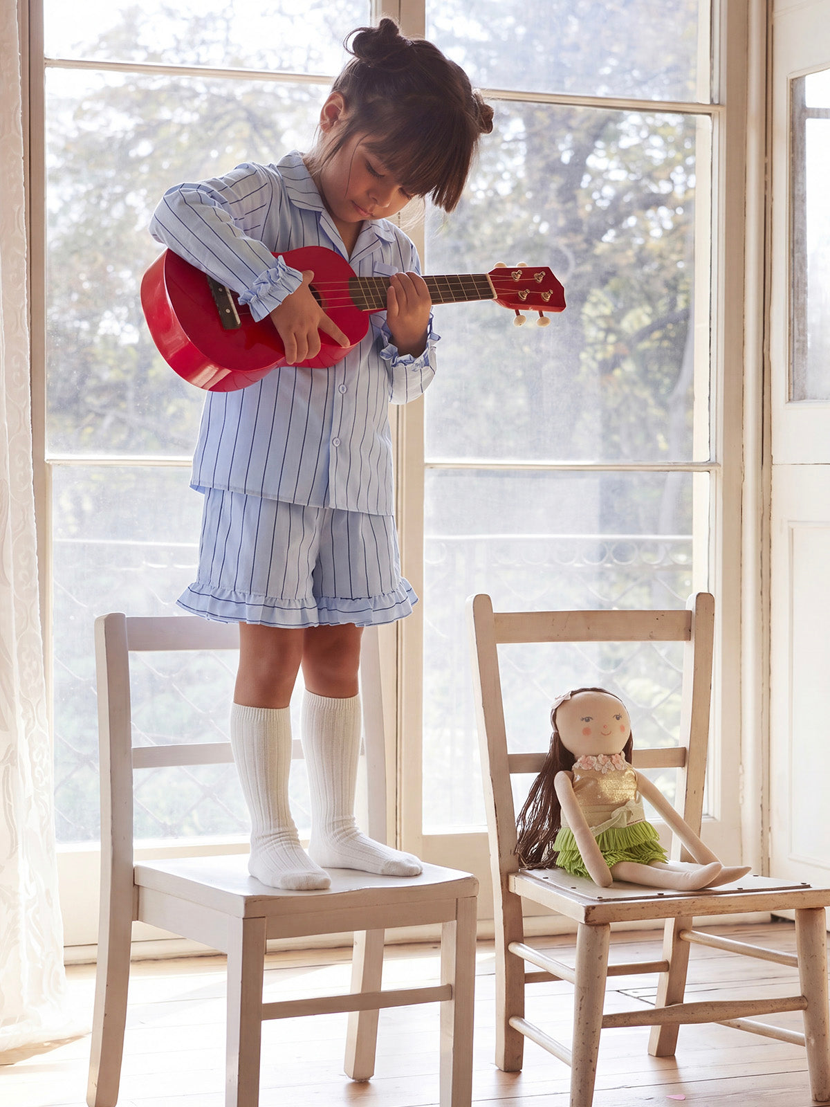 Ruffled Striped 100% Silk Pajamas Set For Kids | COZY NEST