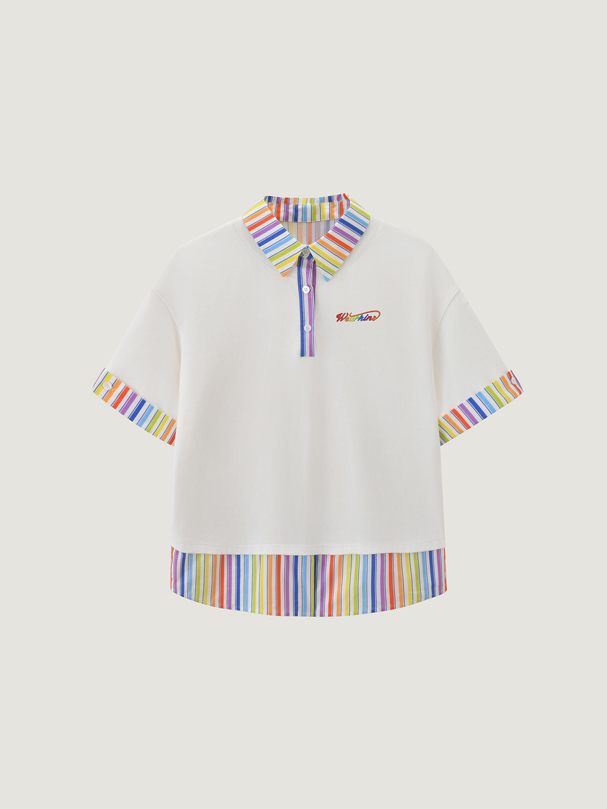 Pride Month Parade Picnic Rainbow Striped Spliced Collared Shirt – Soft Family Matching Top