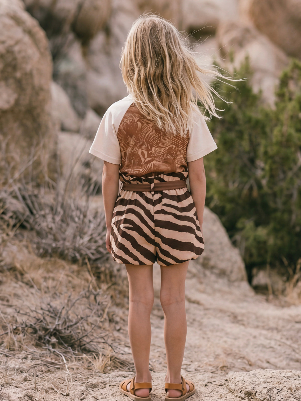 Sunny Escape Roam Zebra Striped Tee & Shorts Set For Kids