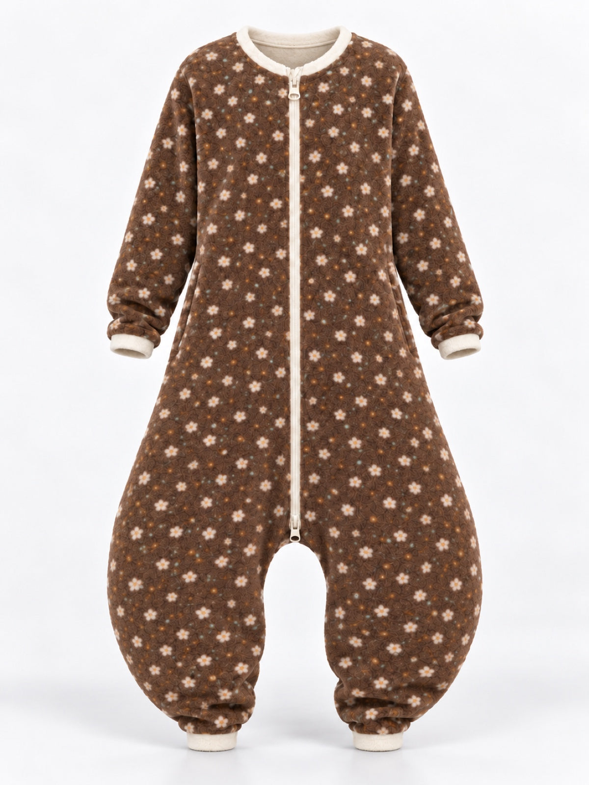 Floral Fleece Zip-Up Sleep Onesie – Chocolate Brown