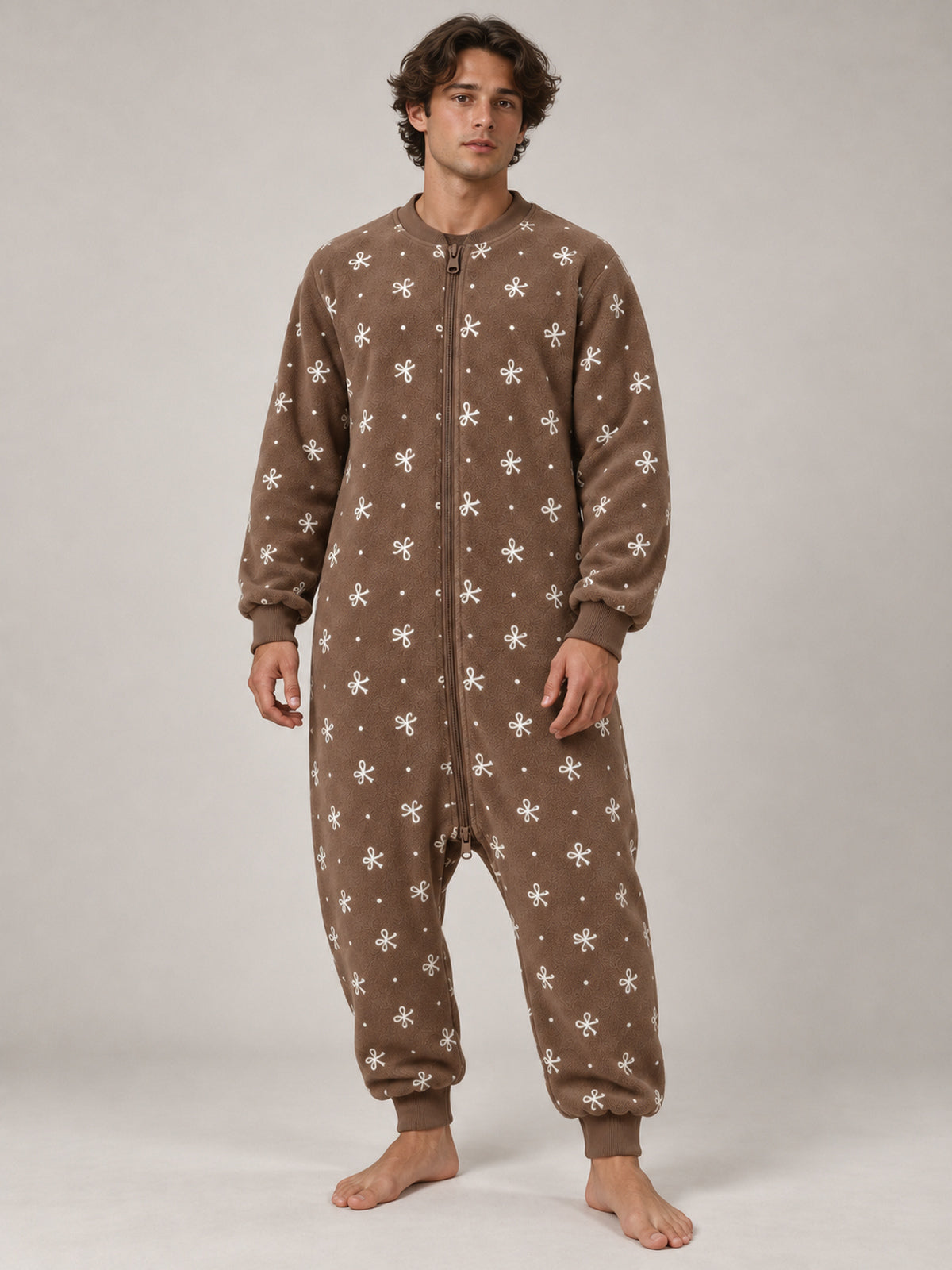 Coffee Brown Bow & Dot Fleece Family Matching Onesie