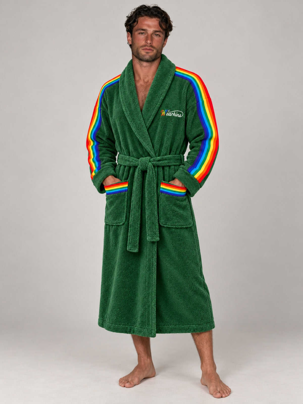 Forest Green Rainbow Stripe Family Matching Robe