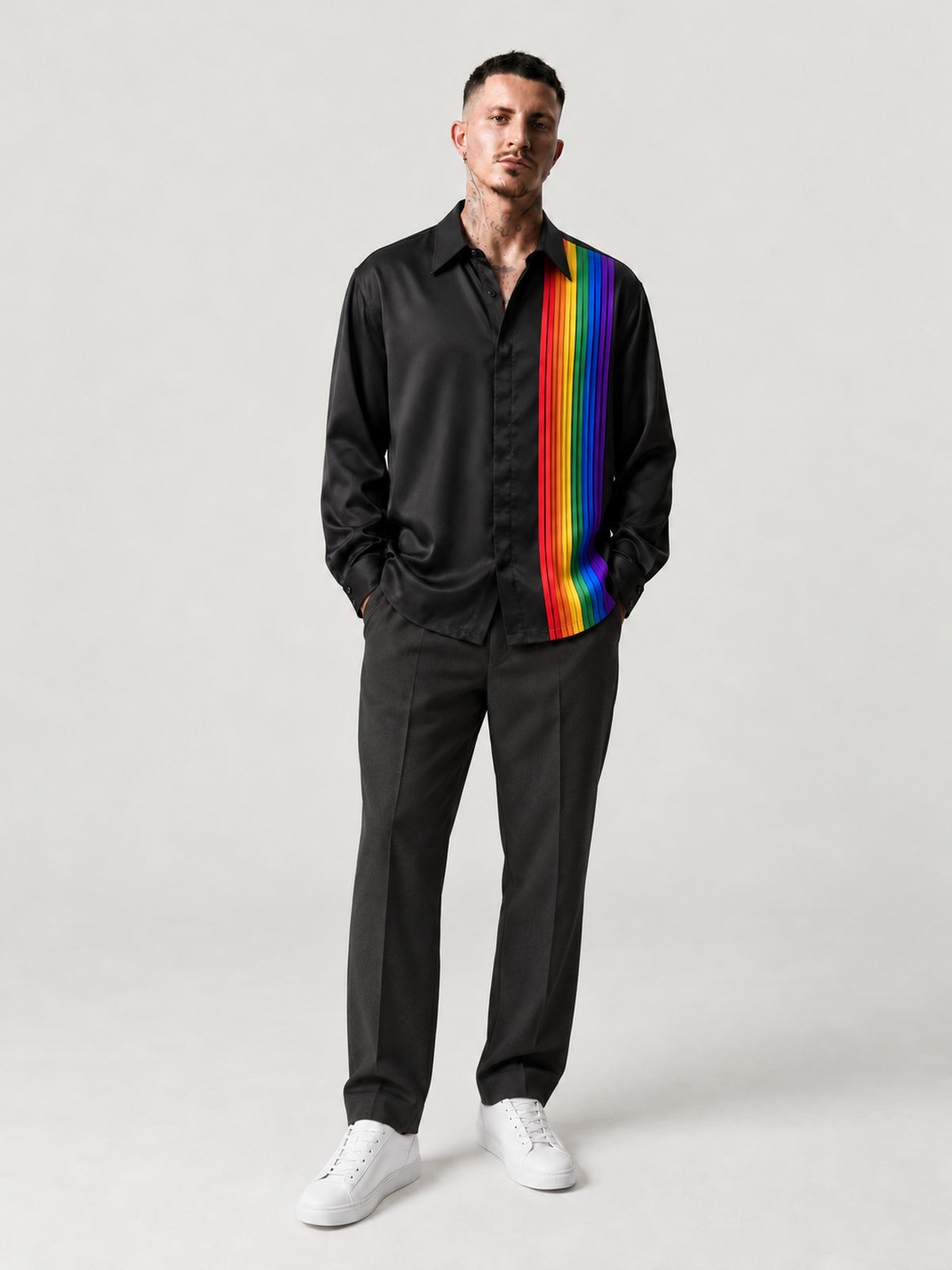 Noir Rainbow-Pleat Long-Sleeve Shirt